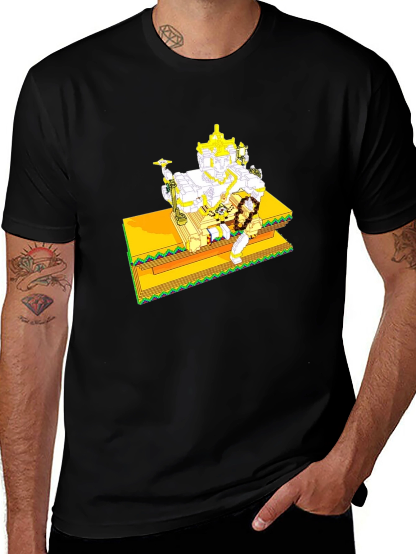 Variant 12 of Pixel Art Buddha Black T-Shirt