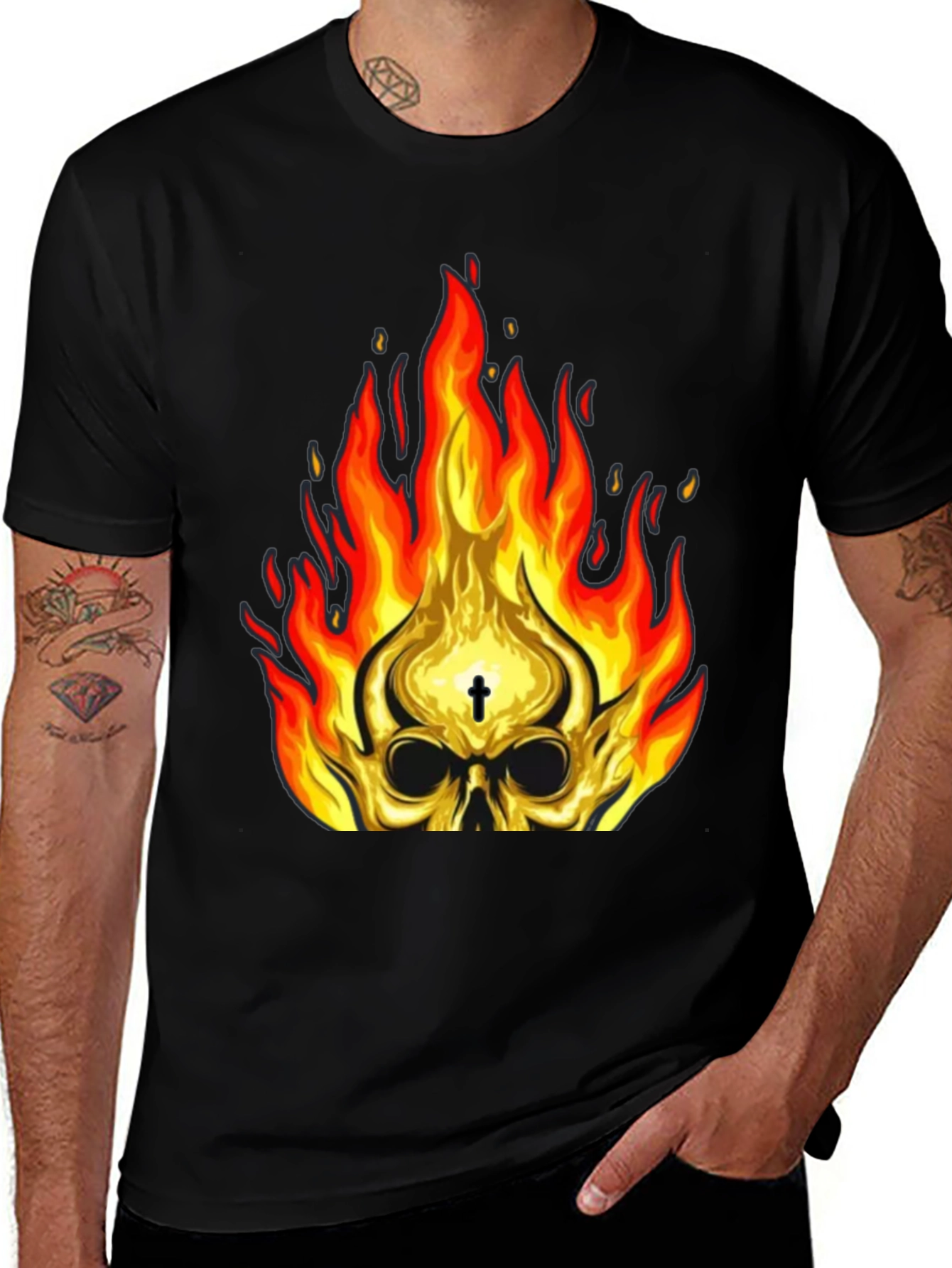 Variant 24 of Flaming Skull Graphic Tee - Edgy Style