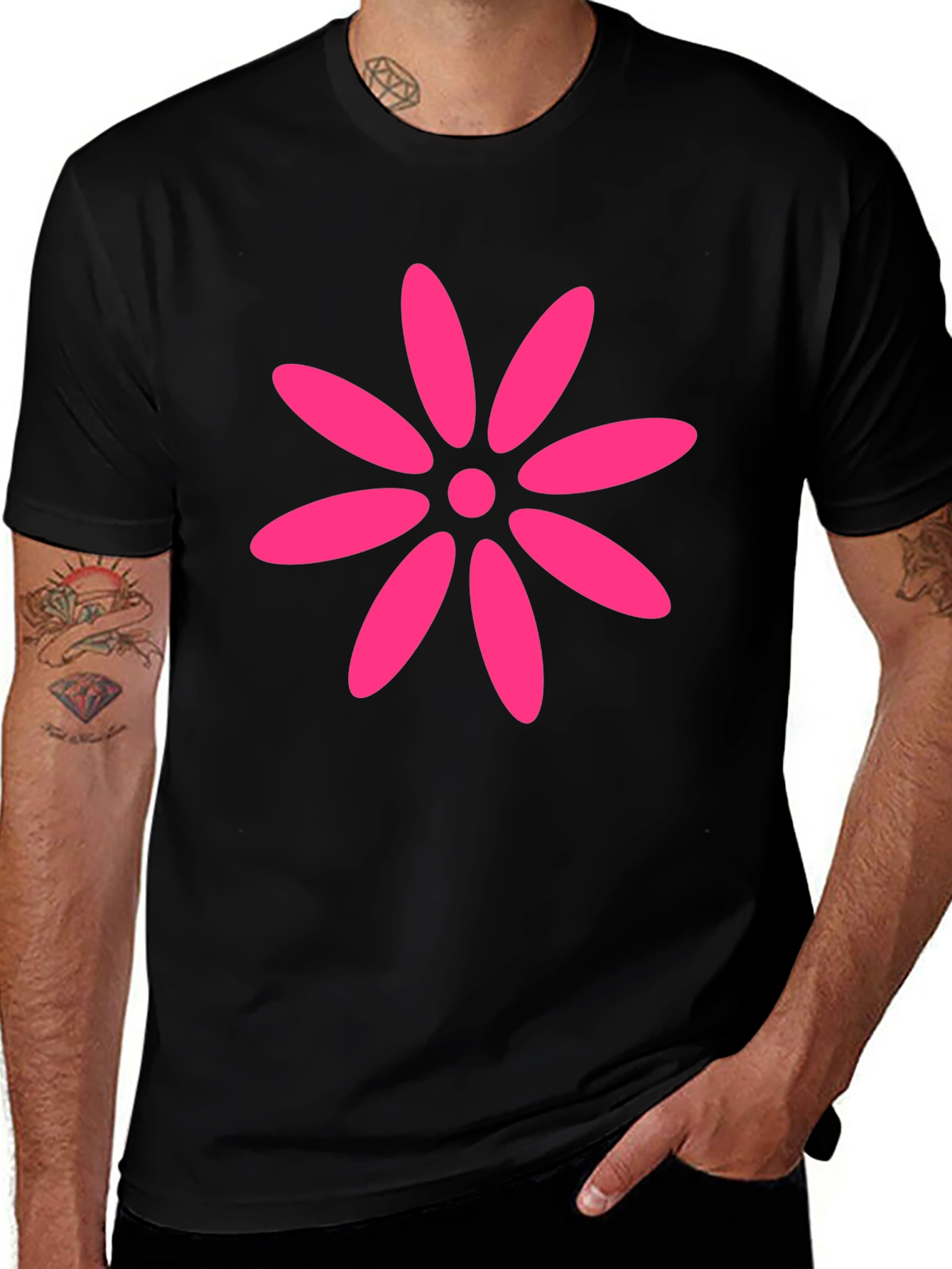 Variant 15 of Black T-Shirt with Pink Flower Graphic