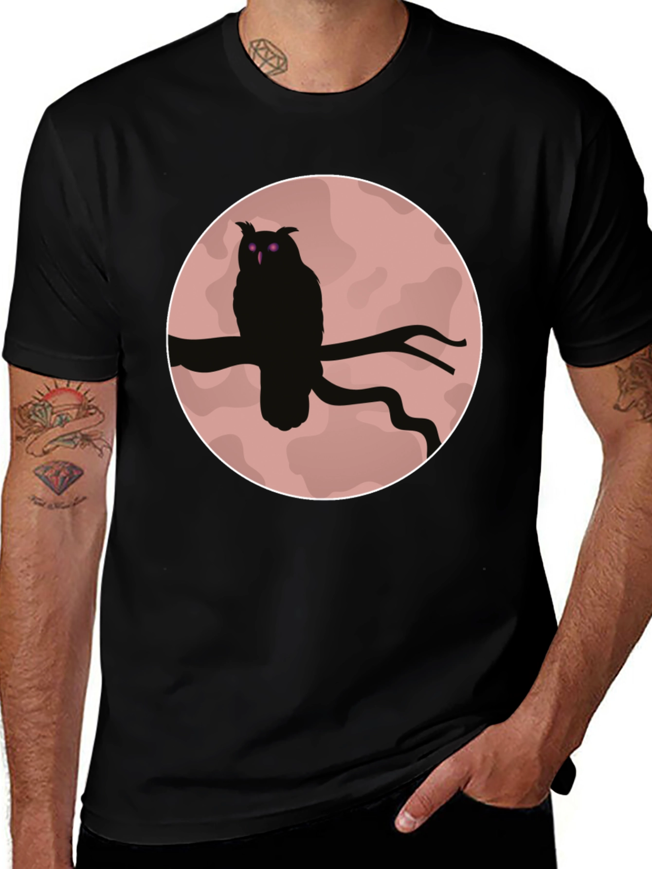 Black Owl Silhouette Graphic Tee - Men's Black T-Shirt main image