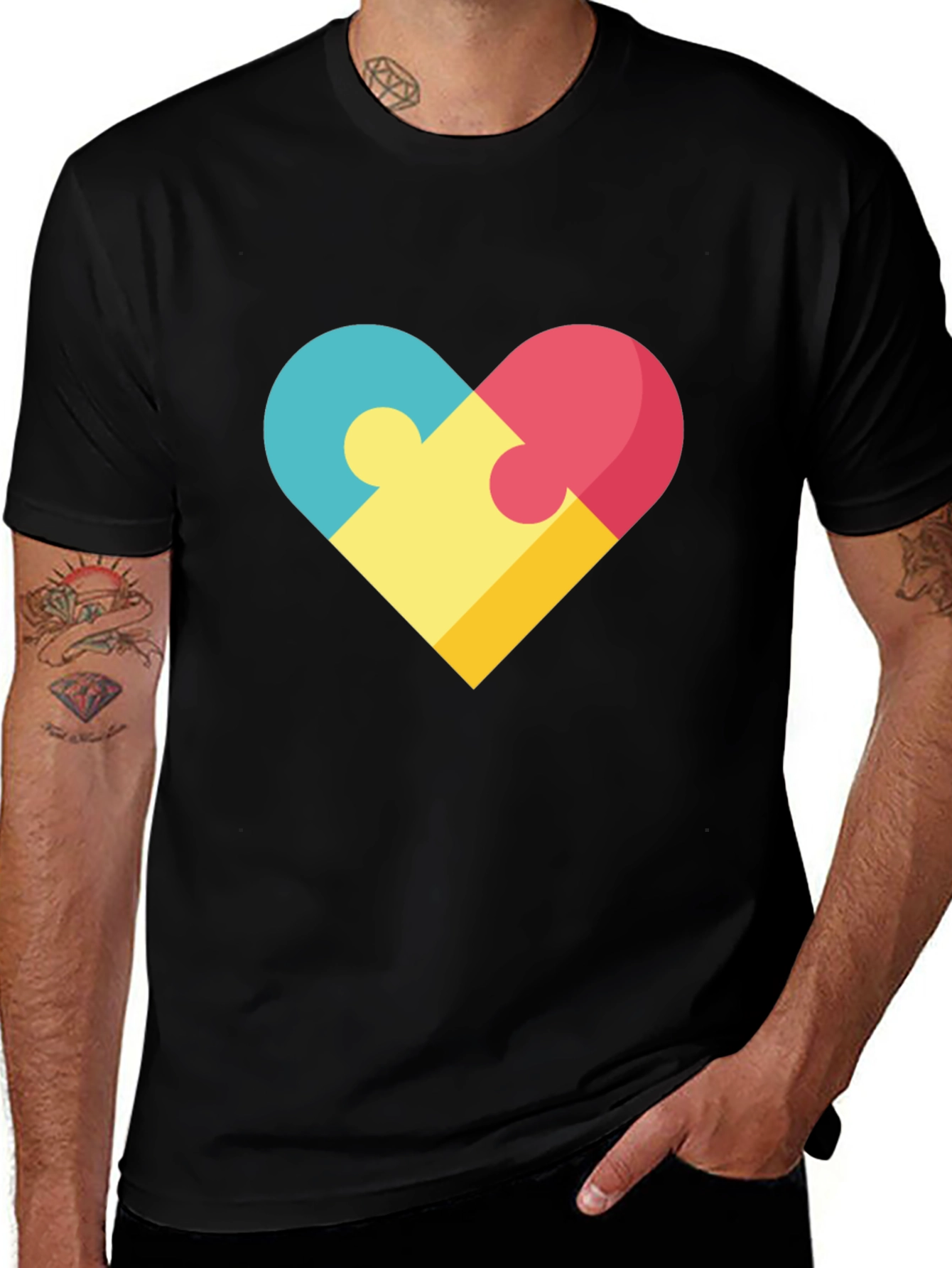 Variant 4 of Puzzle Heart Graphic Tee - Stylish Casual Wear