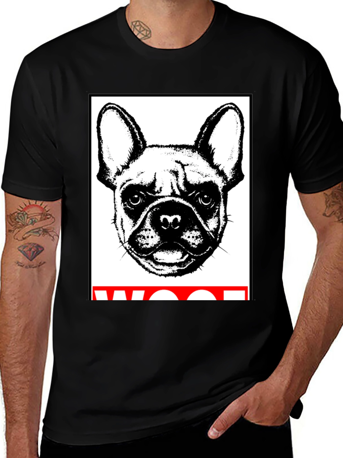 Woof French Bulldog Graphic T-Shirt - Black