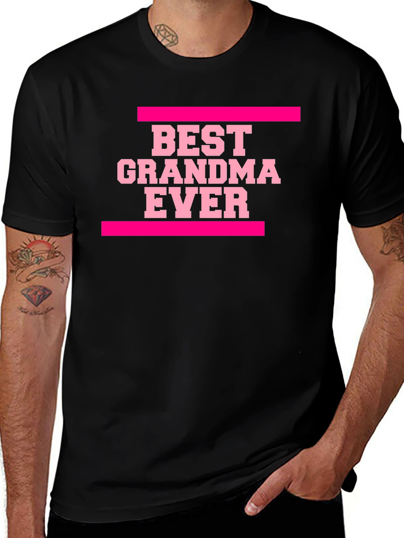Variant 11 of Best Grandma Ever Pink Print Black T-Shirt