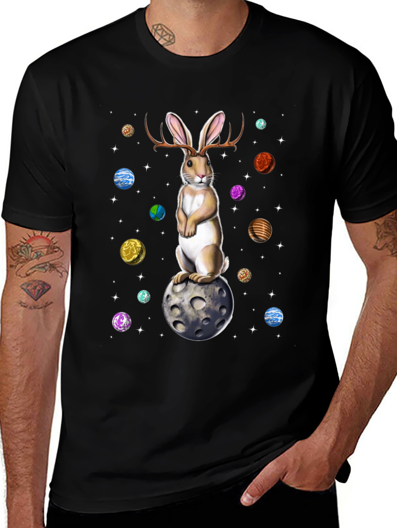 Variant 13 of Cosmic Rabbit Graphic T-Shirt - Black