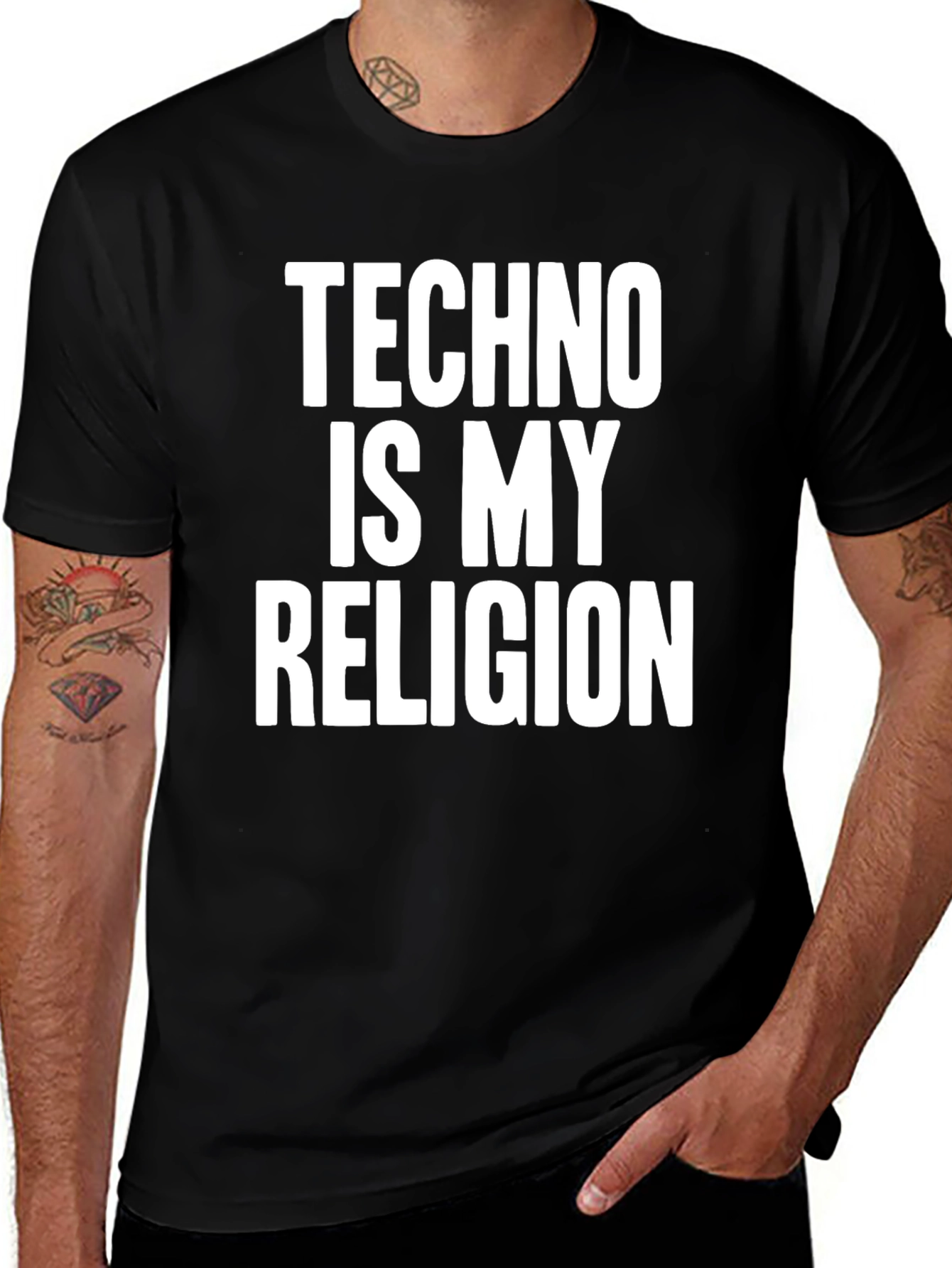 Variant 22 of Techno Is My Religion Graphic Tee - Black Cotton T-Shirt