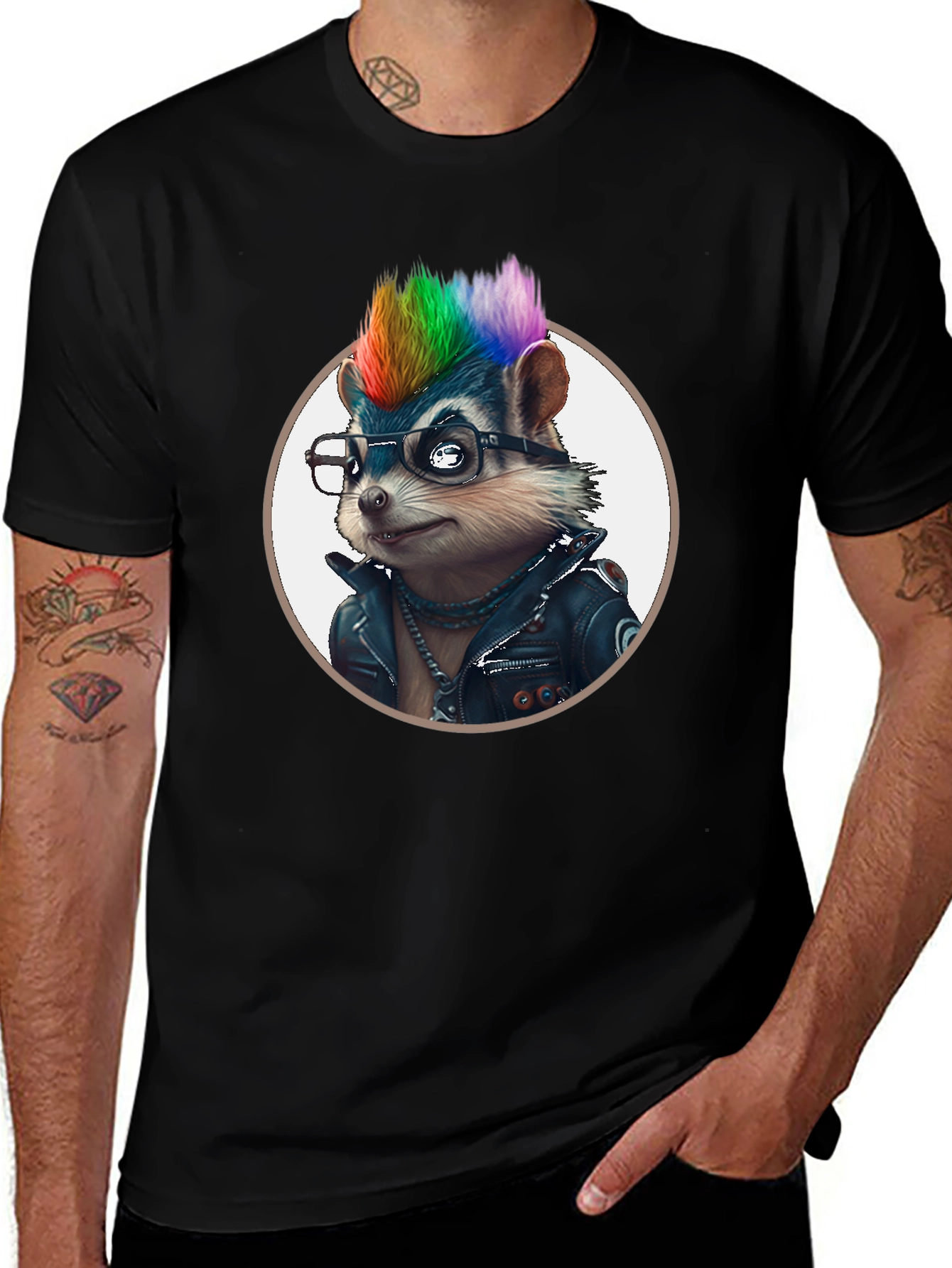Variant 9 of Cool Hedgehog in Leather Jacket Graphic Tee