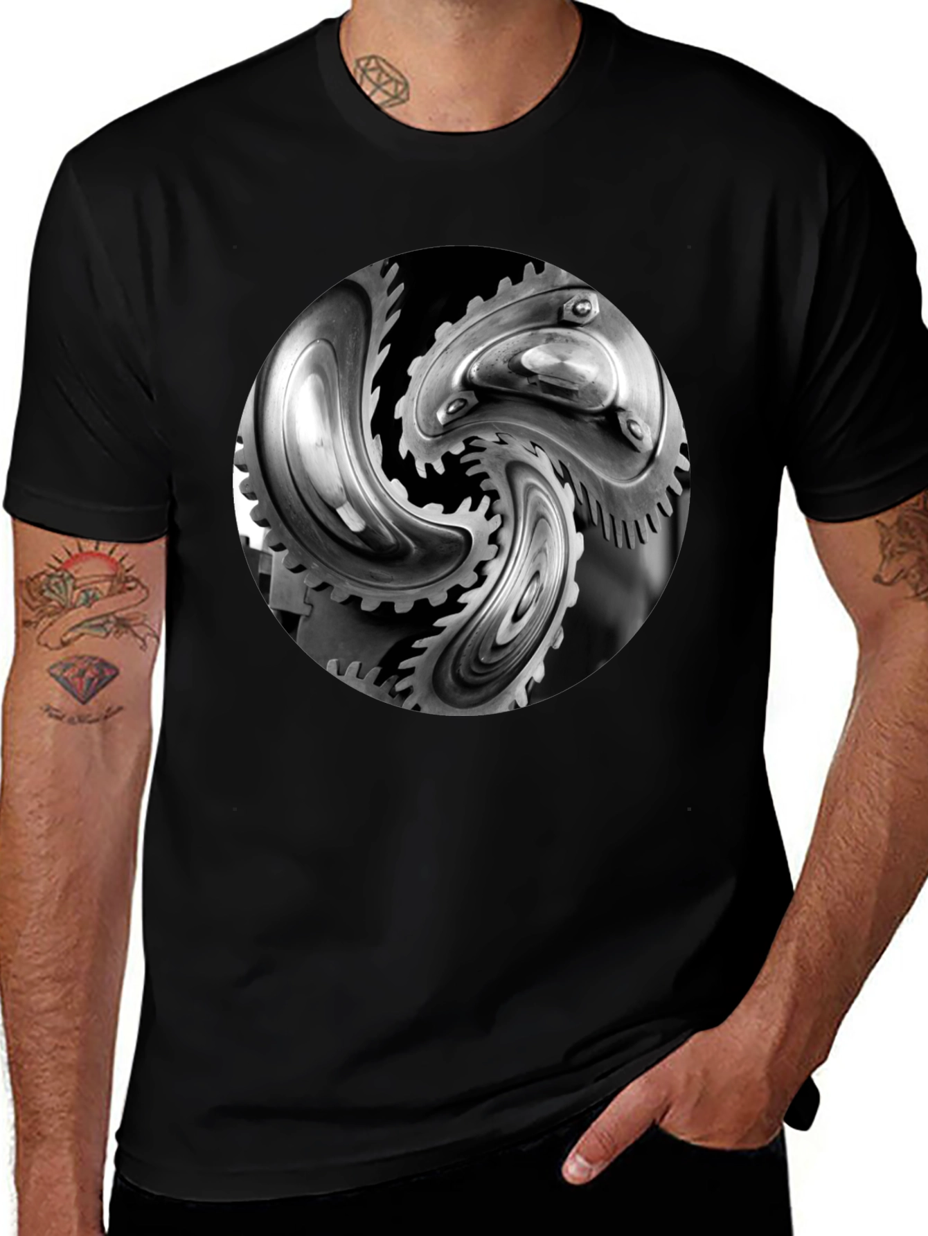 Variant 18 of Mechanical Gears Graphic T-Shirt - Modern Black Tee