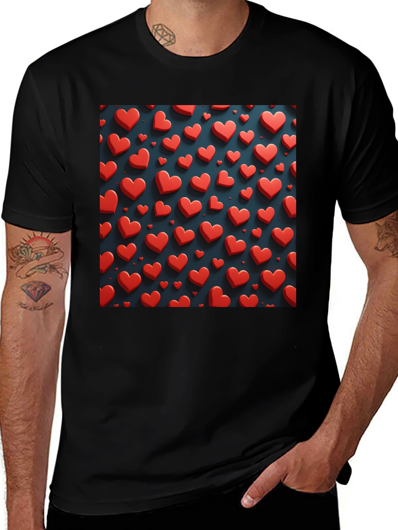 Variant 7 of Heart Pattern Black T-Shirt for Men