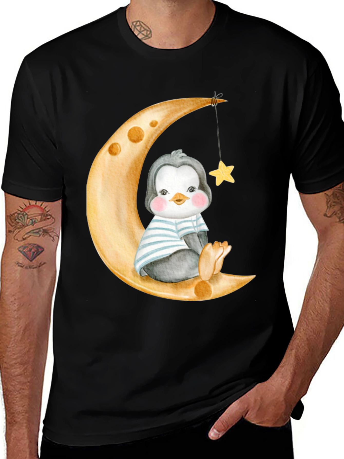 Variant 6 of Cute Penguin On Moon Graphic Tee
