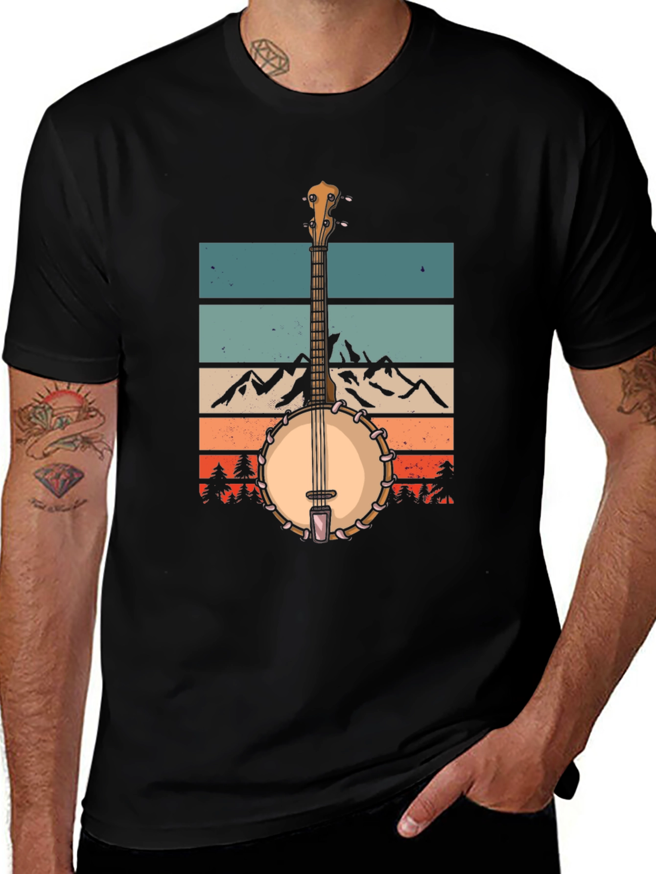 Variant 7 of Banjo Mountainscape Graphic Tee - Retro Style