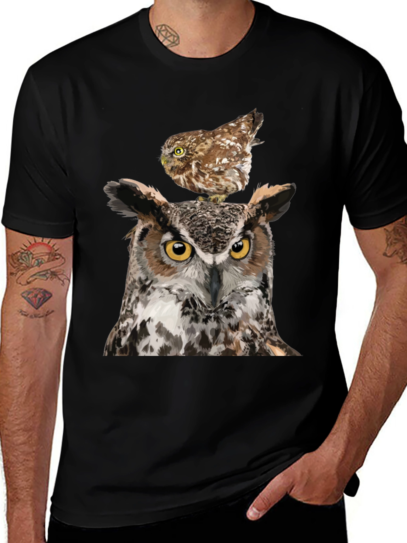 Owl T-Shirt: Two Owls Graphic Print Tee