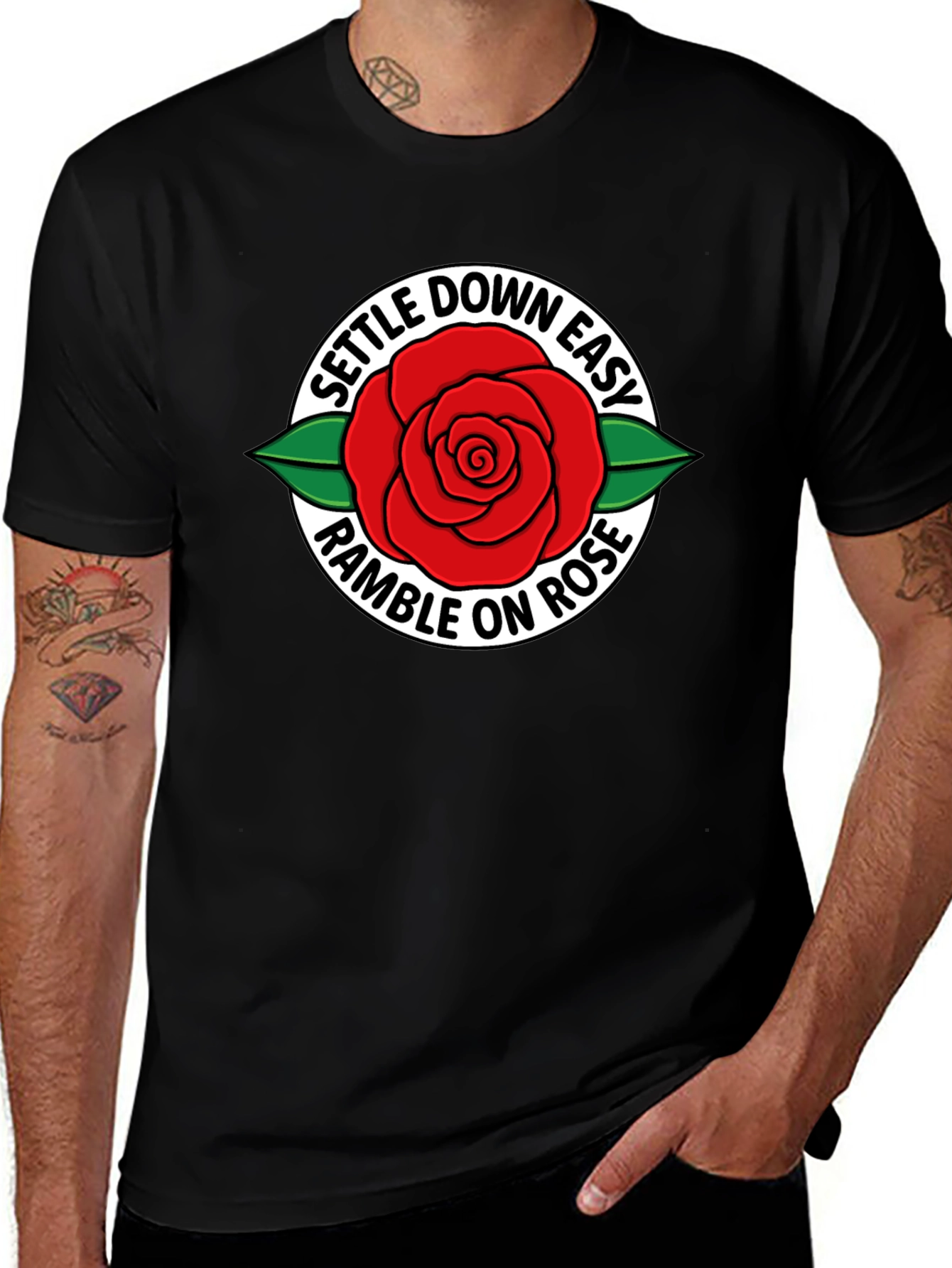 Variant 25 of Settle Down Easy Ramble On Rose Black Graphic Tee