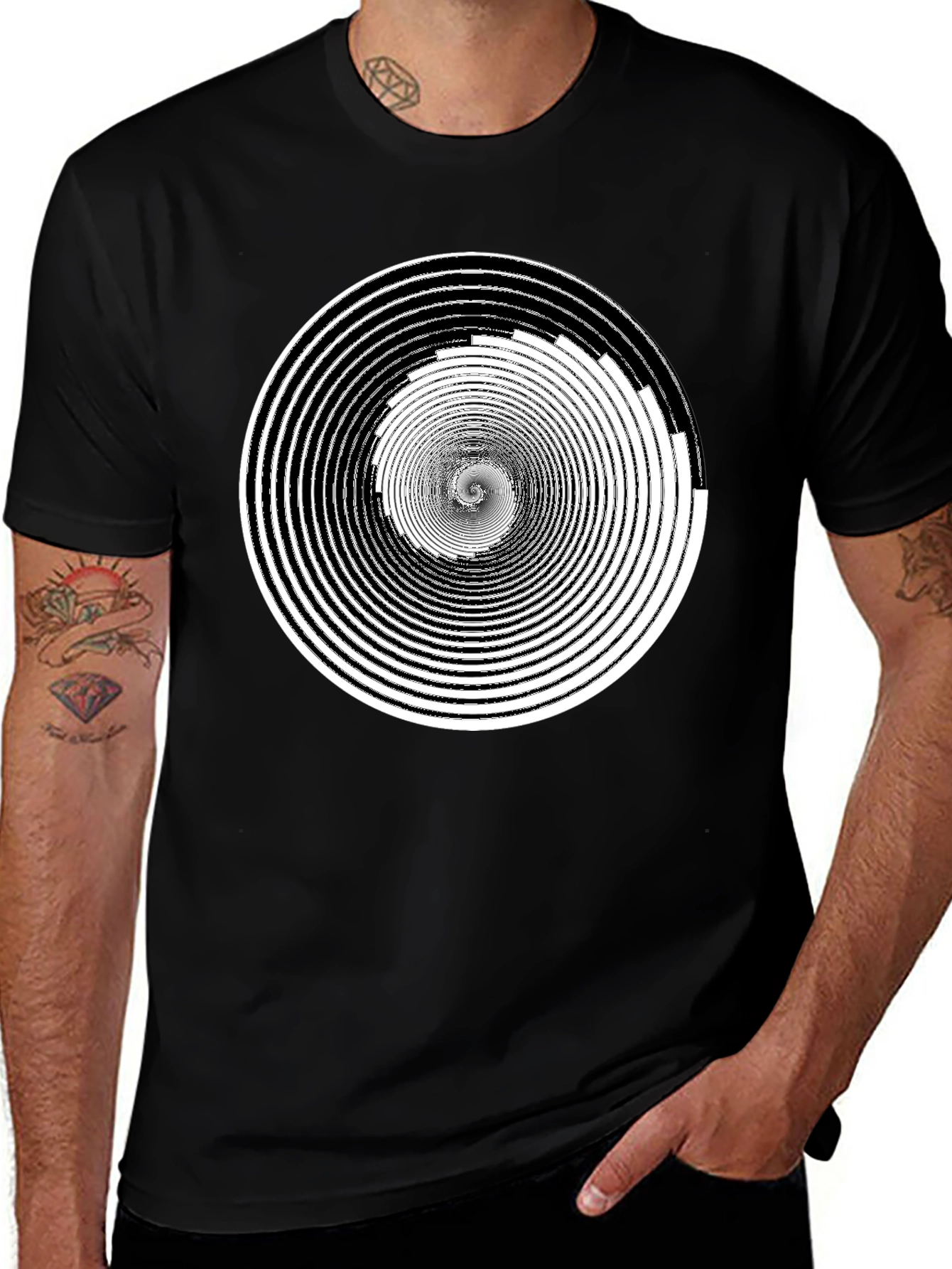 Variant 4 of Hypnotic Spiral Graphic Tee - Black Cotton Comfort