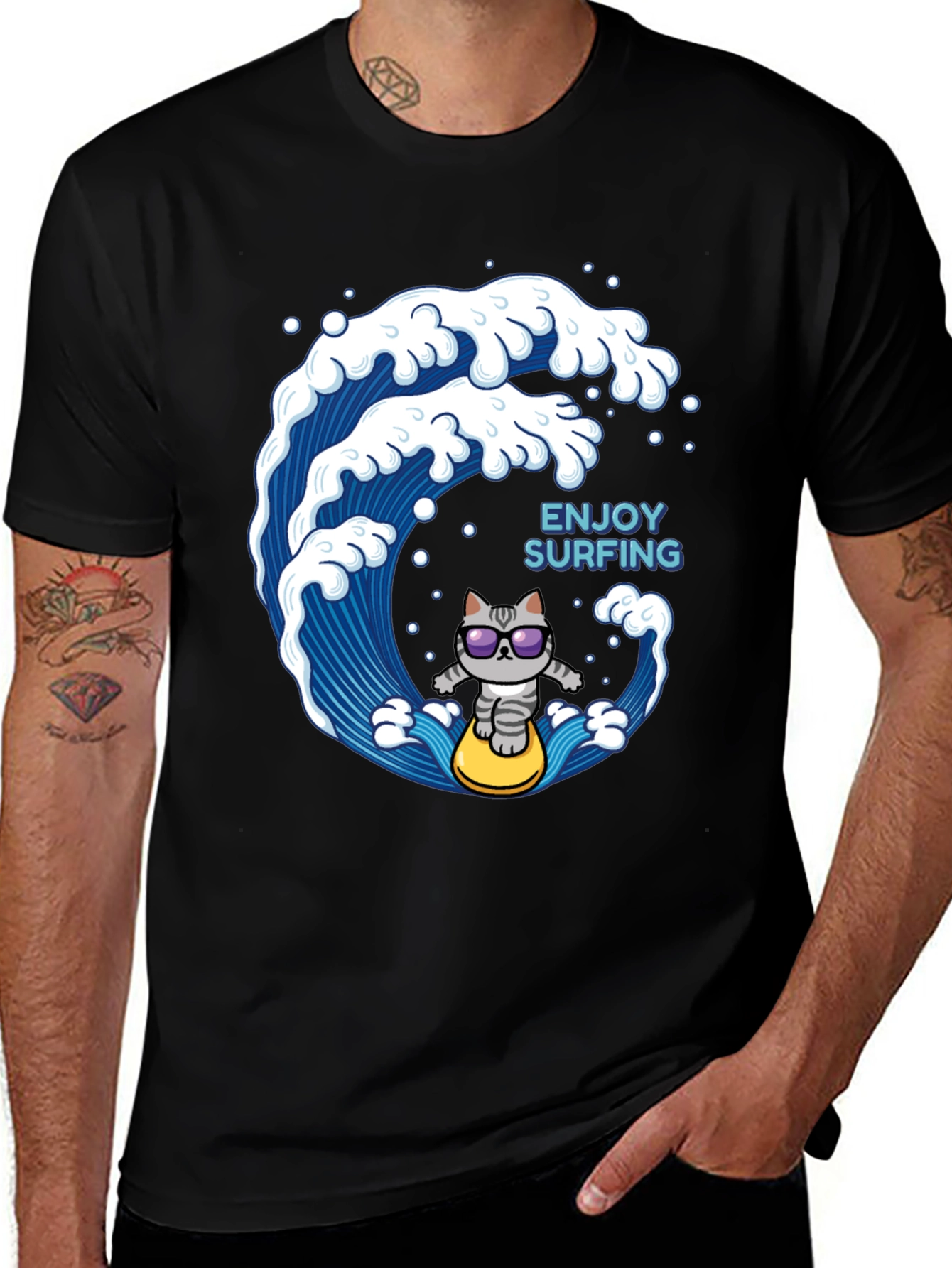 Variant 2 of Surfing Cat T-Shirt - Enjoy the Waves!