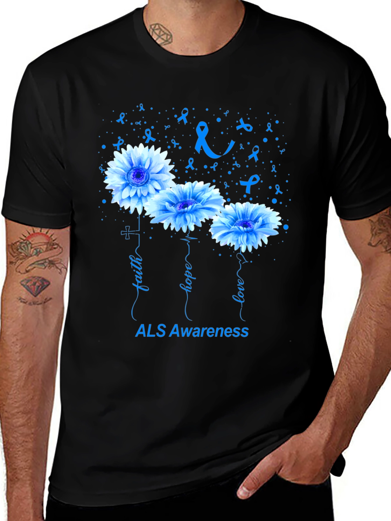 ALS Awareness T-Shirt: Faith, Hope, Love Design