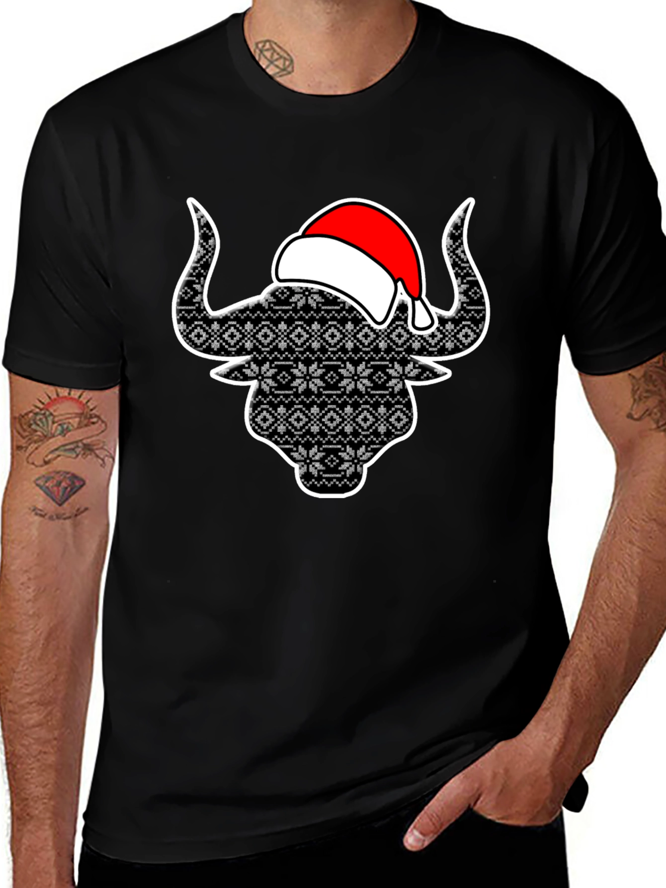 Variant 28 of Festive Bull T-Shirt with Santa Hat