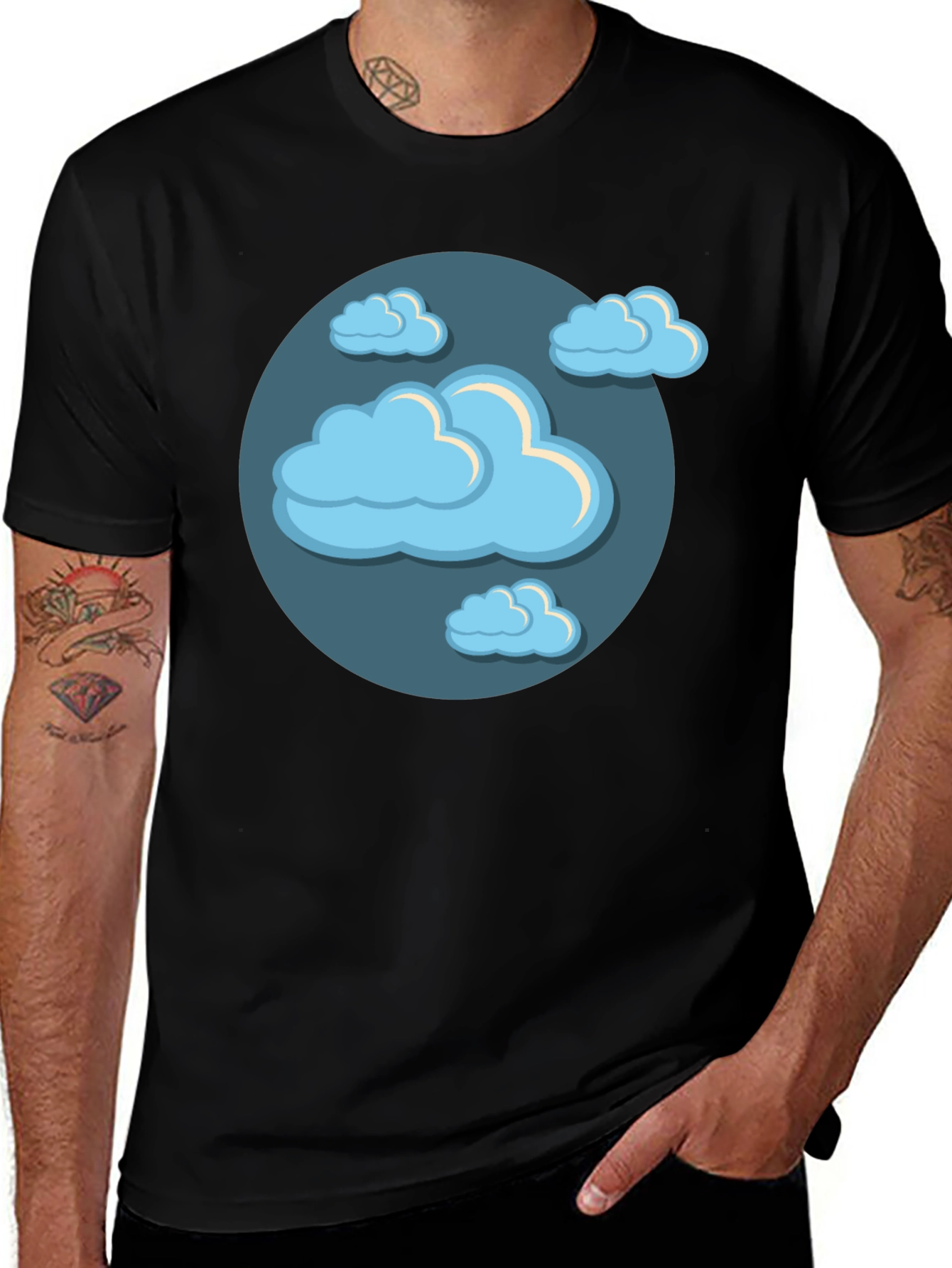 Variant 2 of Cloud Print Black T-Shirt - Comfortable Casual Wear