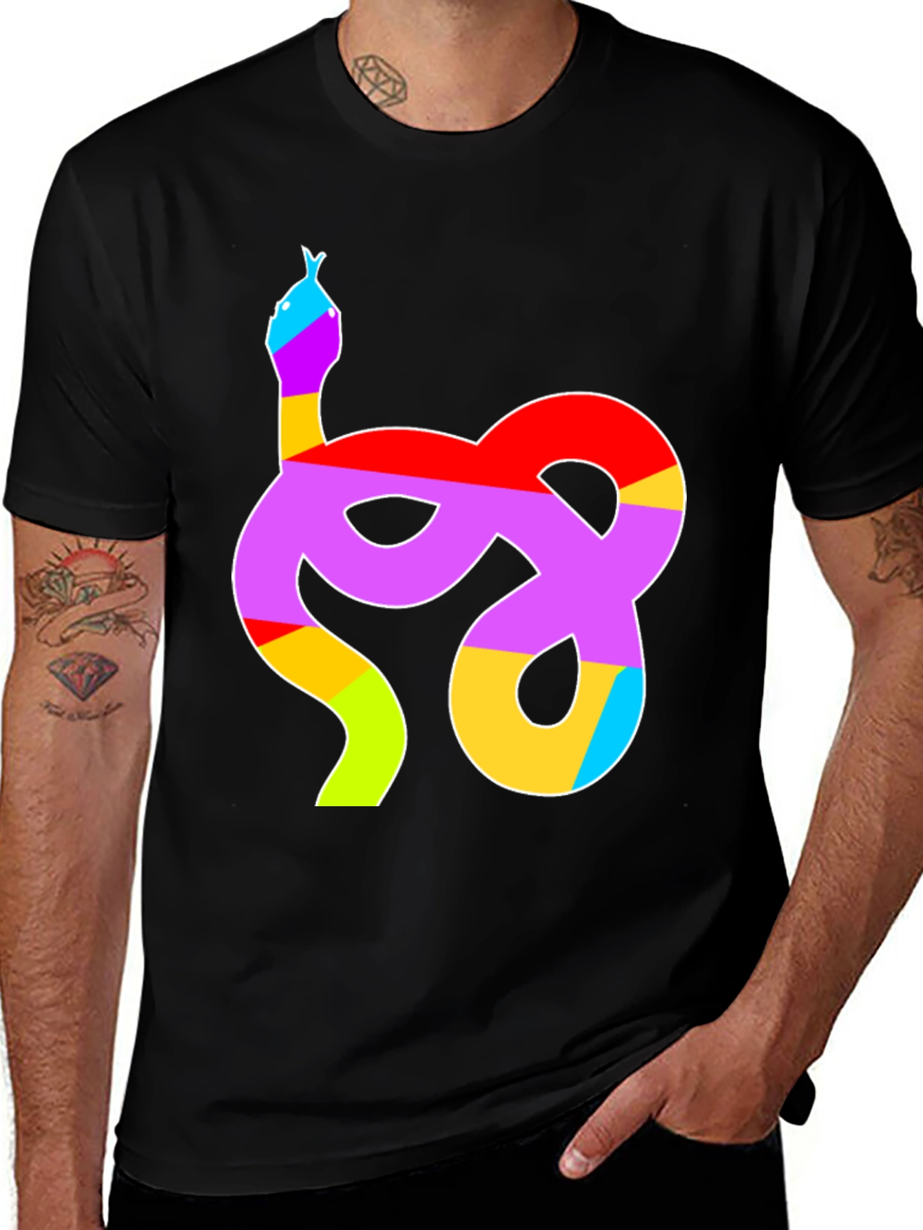 Variant 28 of Rainbow Snake Graphic Tee - Stylish Men's Black T-Shirt