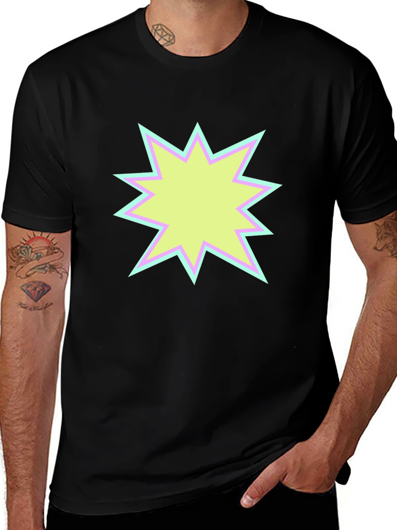 Variant 11 of Retro Starburst Graphic Tee - Black Cotton T-Shirt