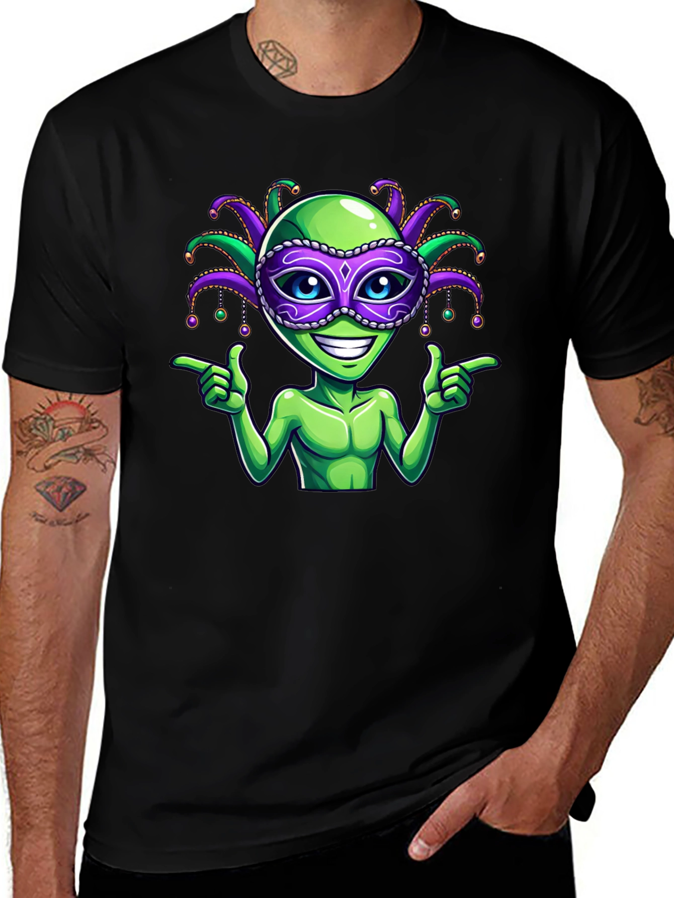 Variant 4 of Alien Mardi Gras Mask T-Shirt - Fun Party Tee