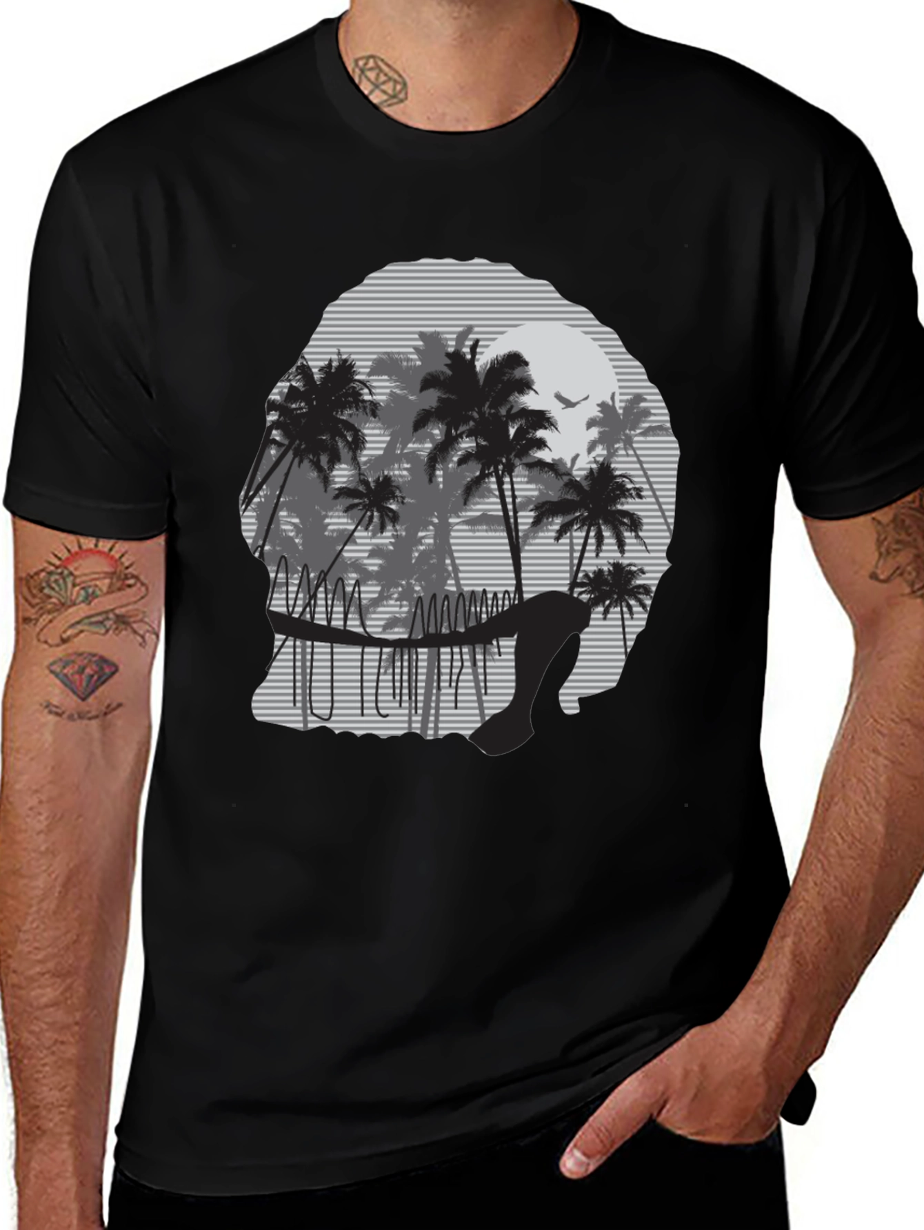 Variant 23 of Sunset Palm Tree Graphic Tee - Men's Black T-Shirt