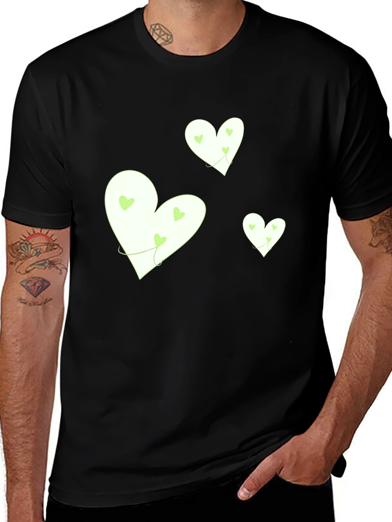 Variant 2 of Heart Graphic Tee - Black Cotton Casual