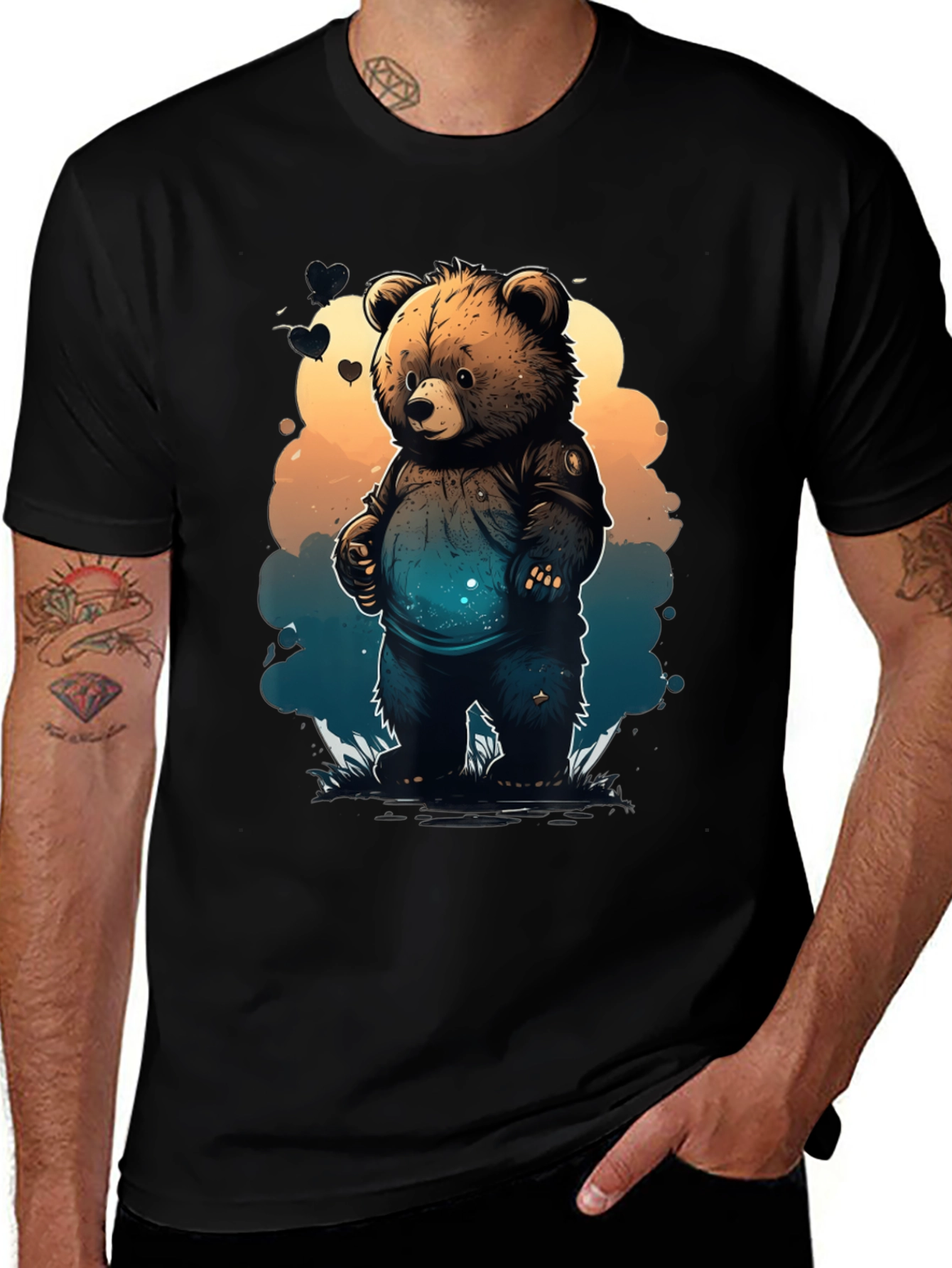 Cute Bear Graphic Tee - Unisex Black T-Shirt
