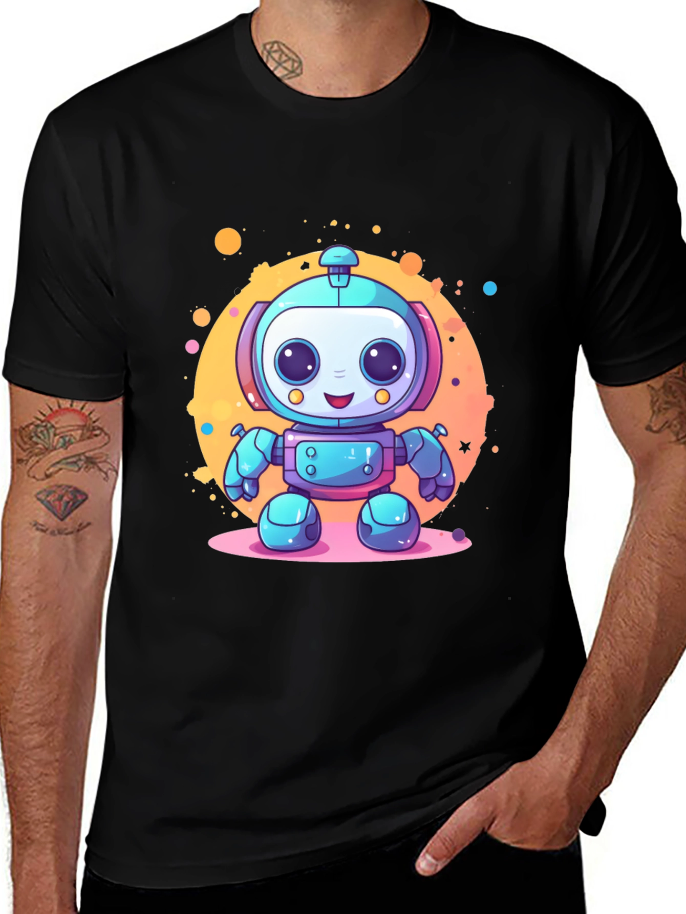Variant 28 of Cute Robot Graphic Tee - Black T-Shirt