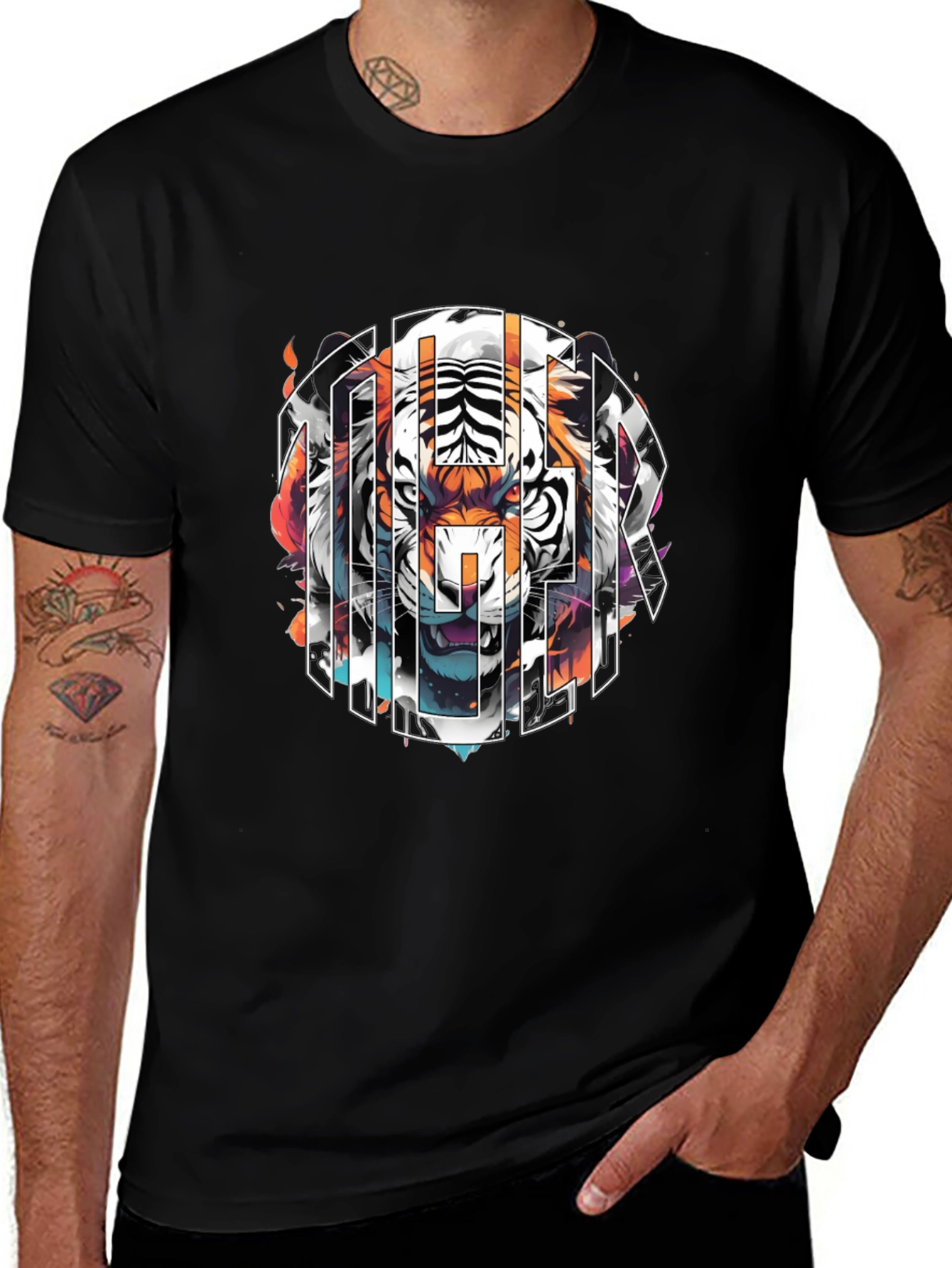 Variant 22 of Tiger Graphic Print Black T-Shirt