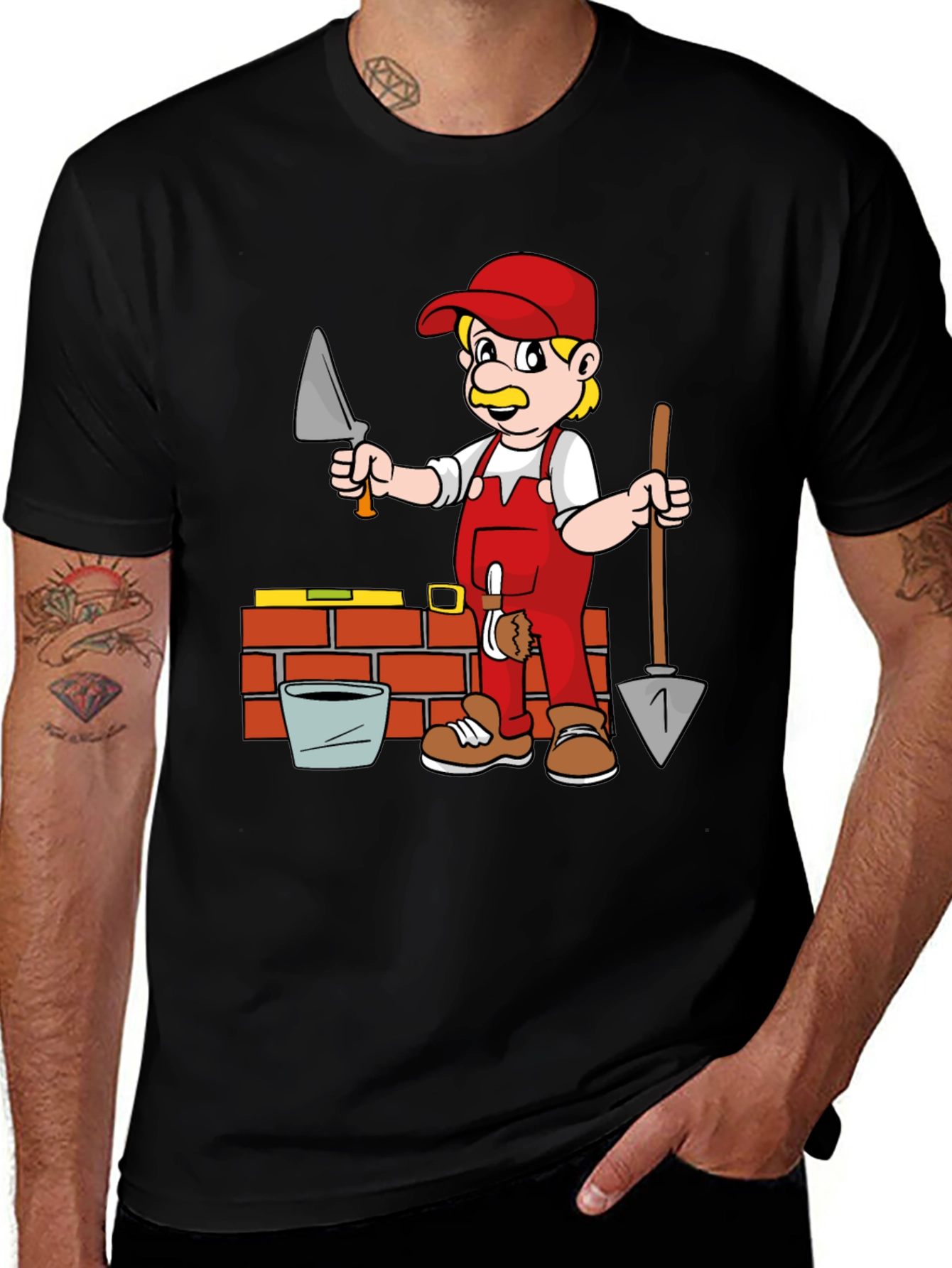 Variant 7 of Cartoon Bricklayer T-Shirt - Funny Construction Tee