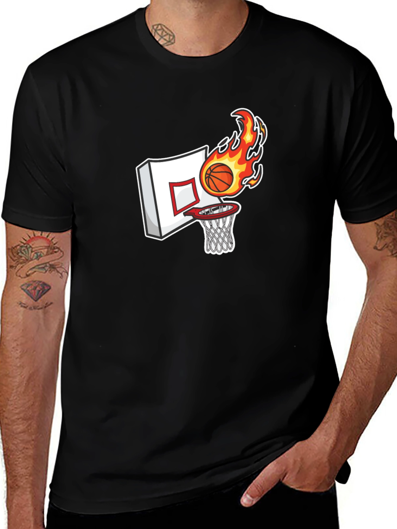 Variant 21 of Flaming Basketball Graphic Tee - Cool Black T-Shirt