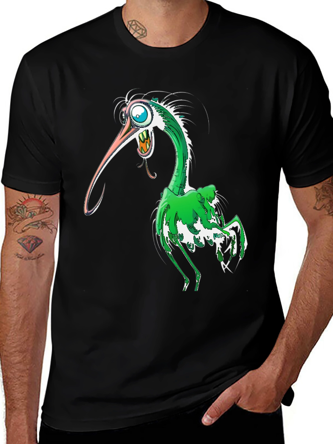 Variant 28 of Cartoon Bird Graphic T-Shirt - Black