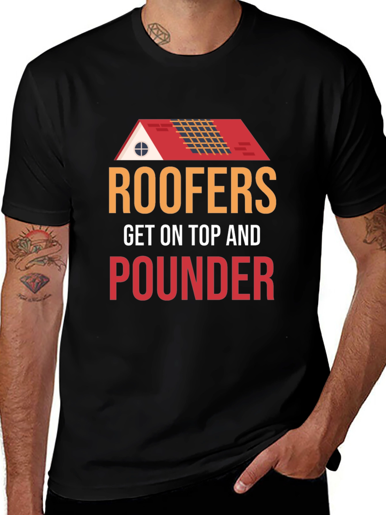 Variant 16 of Roofers Get On Top And Pounder Black T-Shirt
