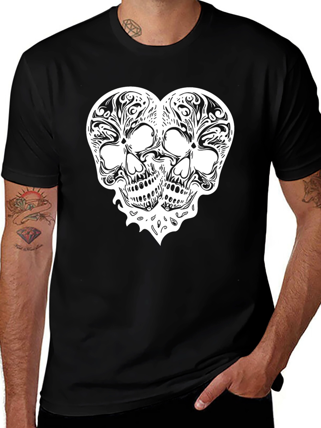 Variant 18 of Skull Heart Graphic Tee - Black Cotton T-Shirt