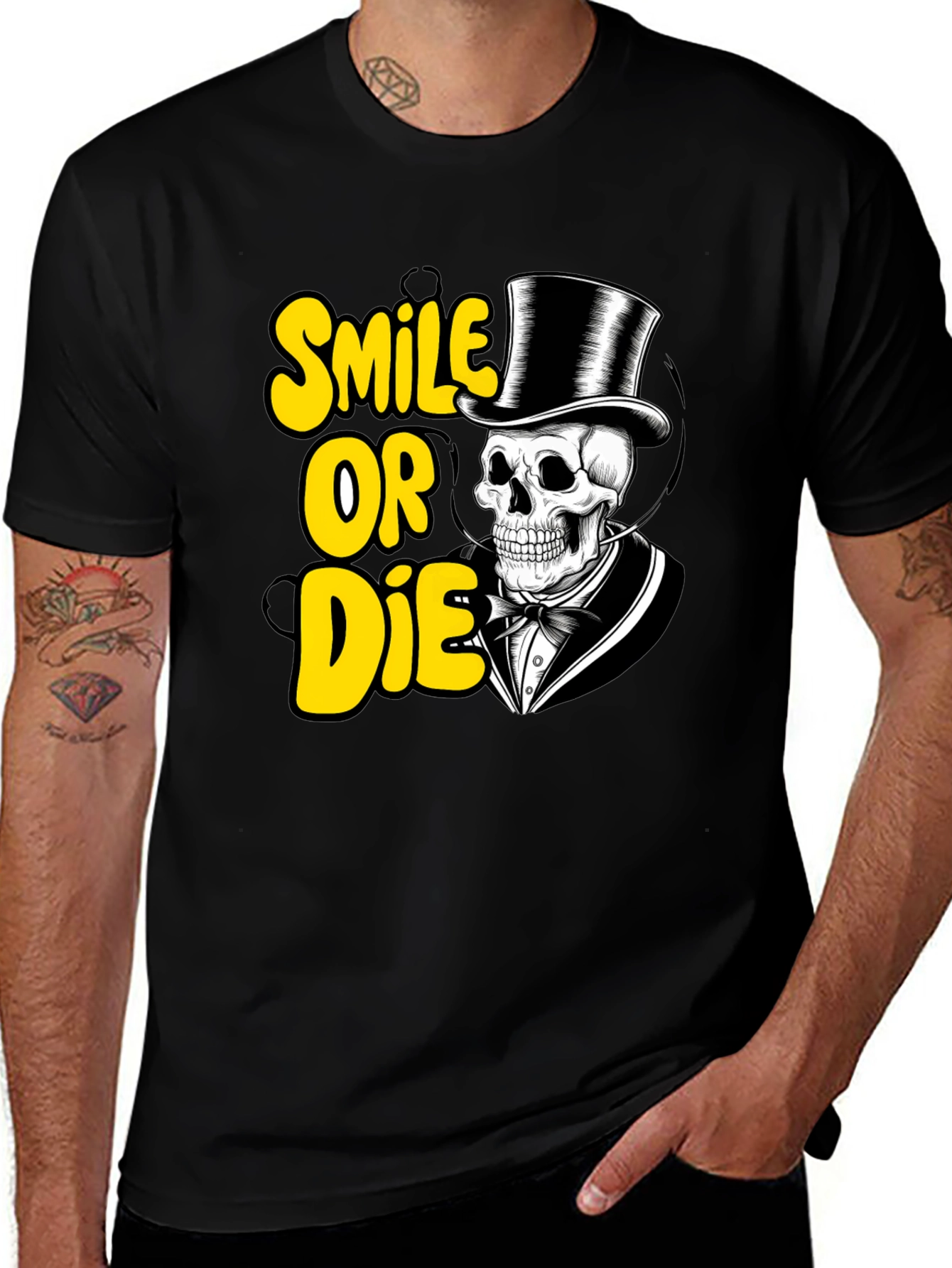 Variant 21 of Smile or Die Skeleton Graphic Tee - Black