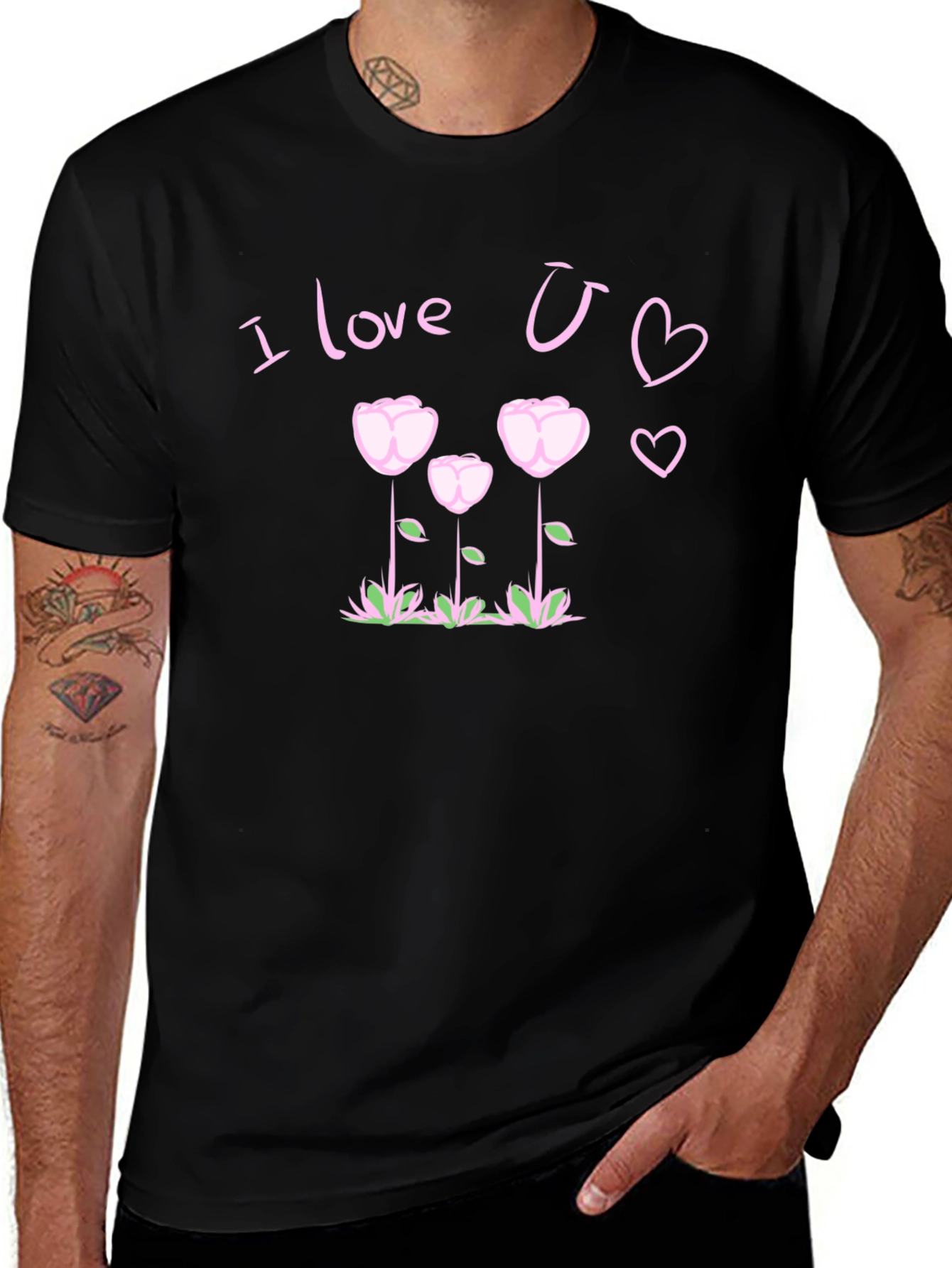 Variant 29 of I Love You T-Shirt, Floral Heart Design