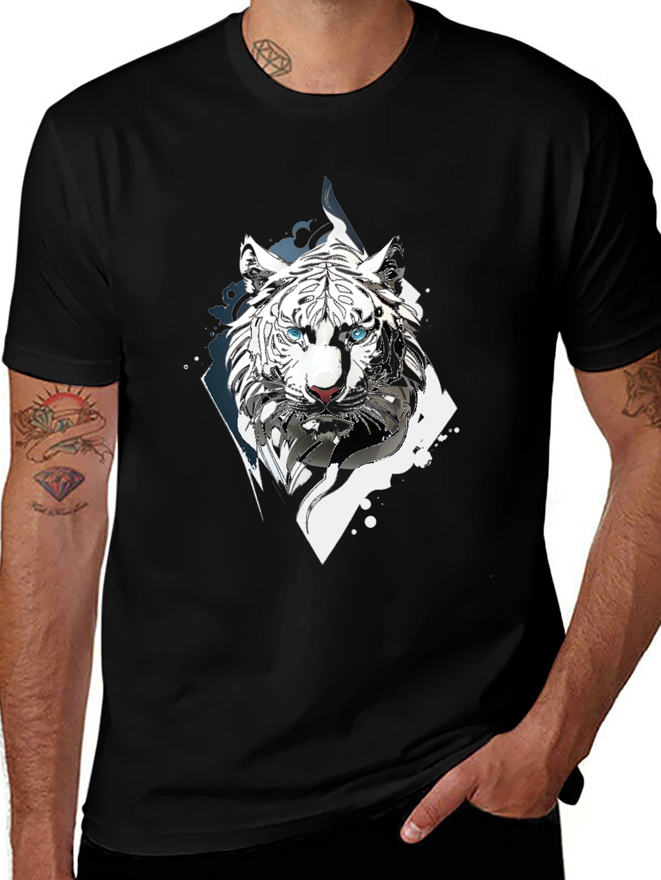 Variant 12 of White Tiger Graphic Print Black T-Shirt