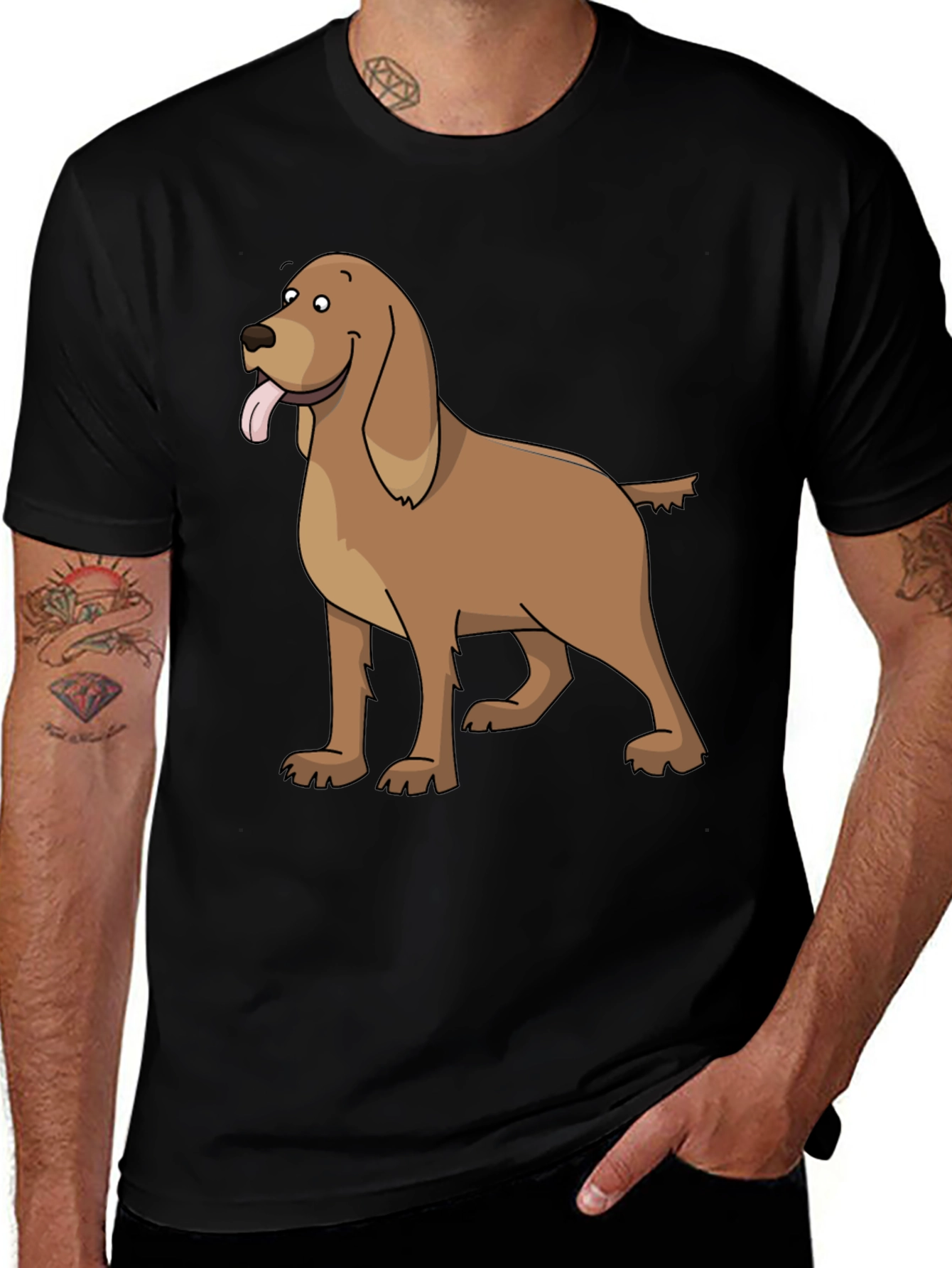 Variant 25 of Dog Cartoon Graphic Tee - Casual Black T-Shirt