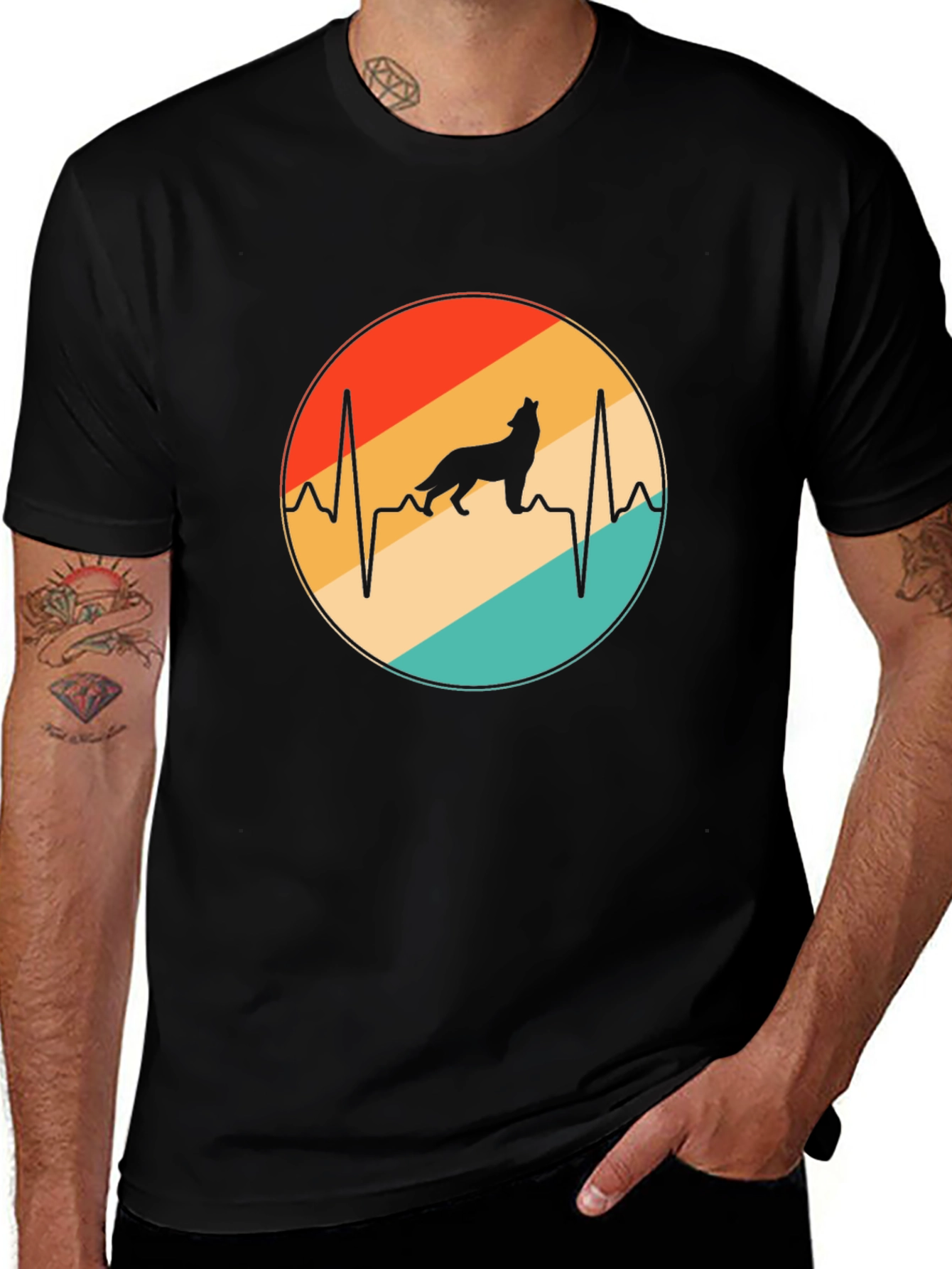 Variant 19 of Wolf Heartbeat Graphic Tee - Black
