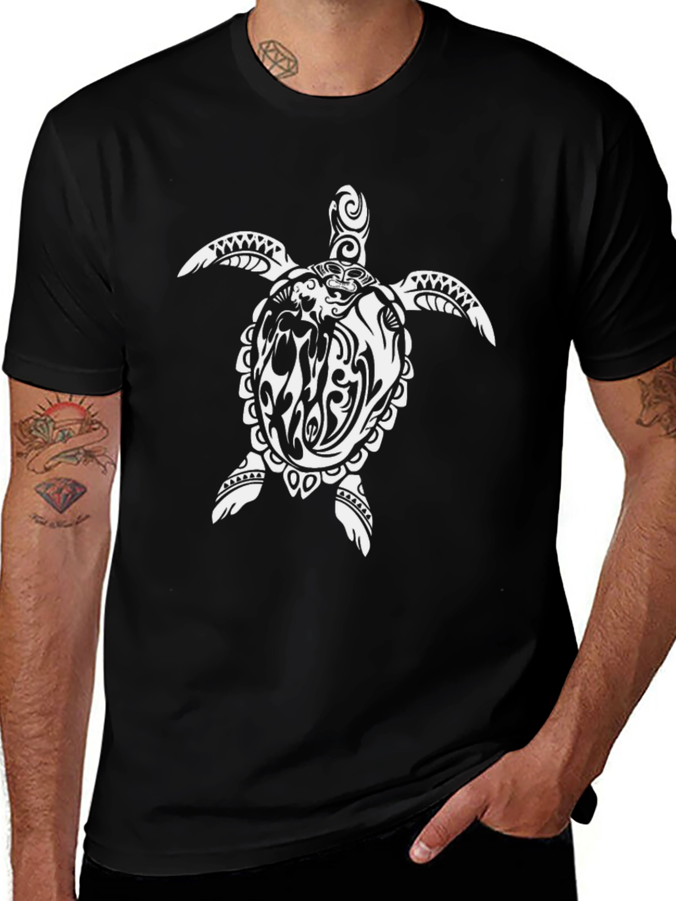 Variant 15 of Tribal Turtle Graphic T-Shirt - Black