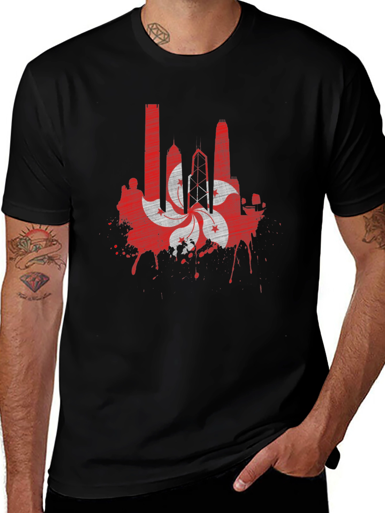 Hong Kong Skyline Flag Graphic T-Shirt