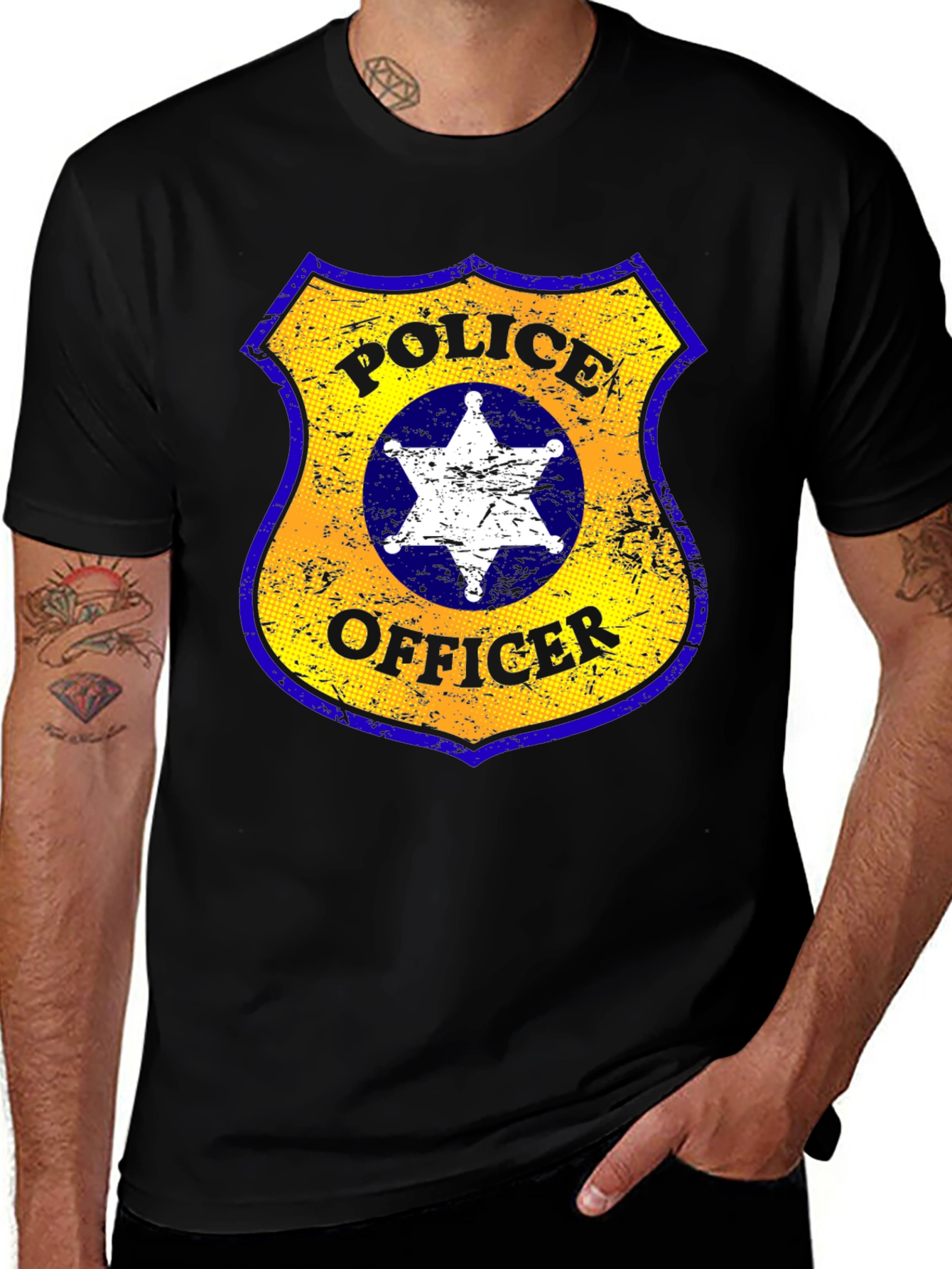 Variant 16 of Police Officer Badge Graphic Tee - Black Cotton T-Shirt