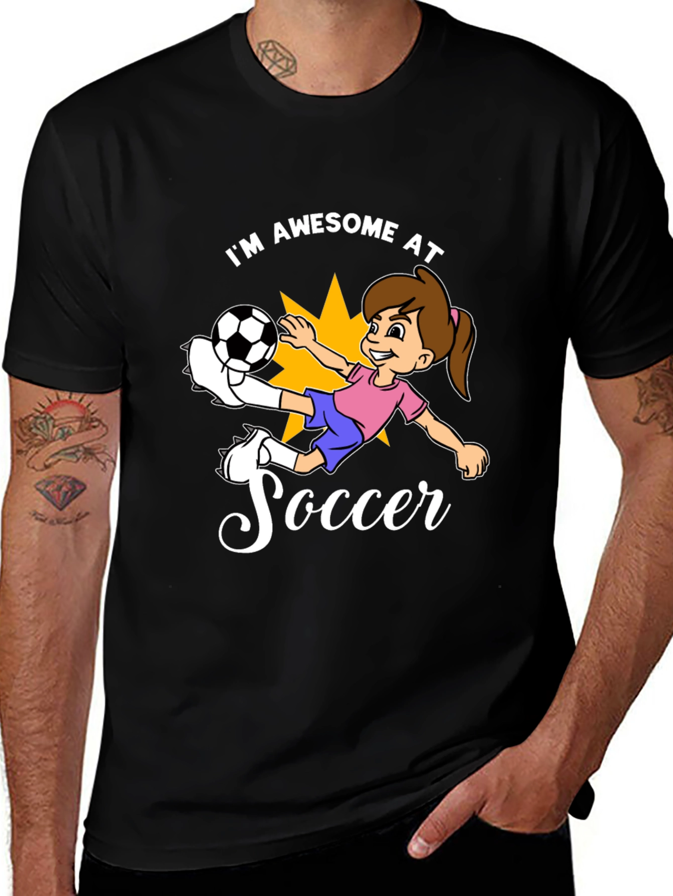 Black Awesome Soccer Girl Black T-Shirt main image