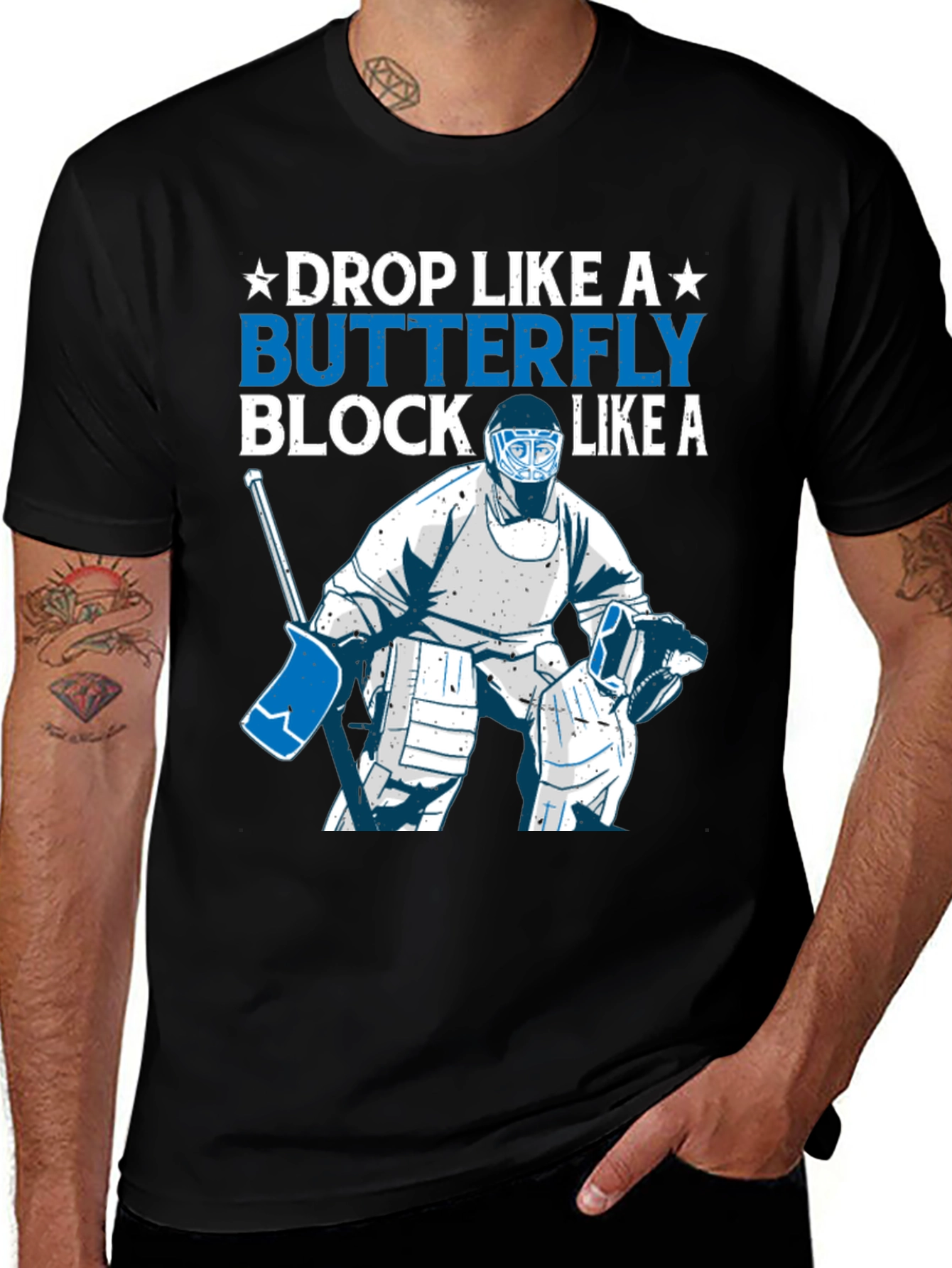 Variant 27 of Drop Like a Butterfly Hockey Goalie Graphic Tee