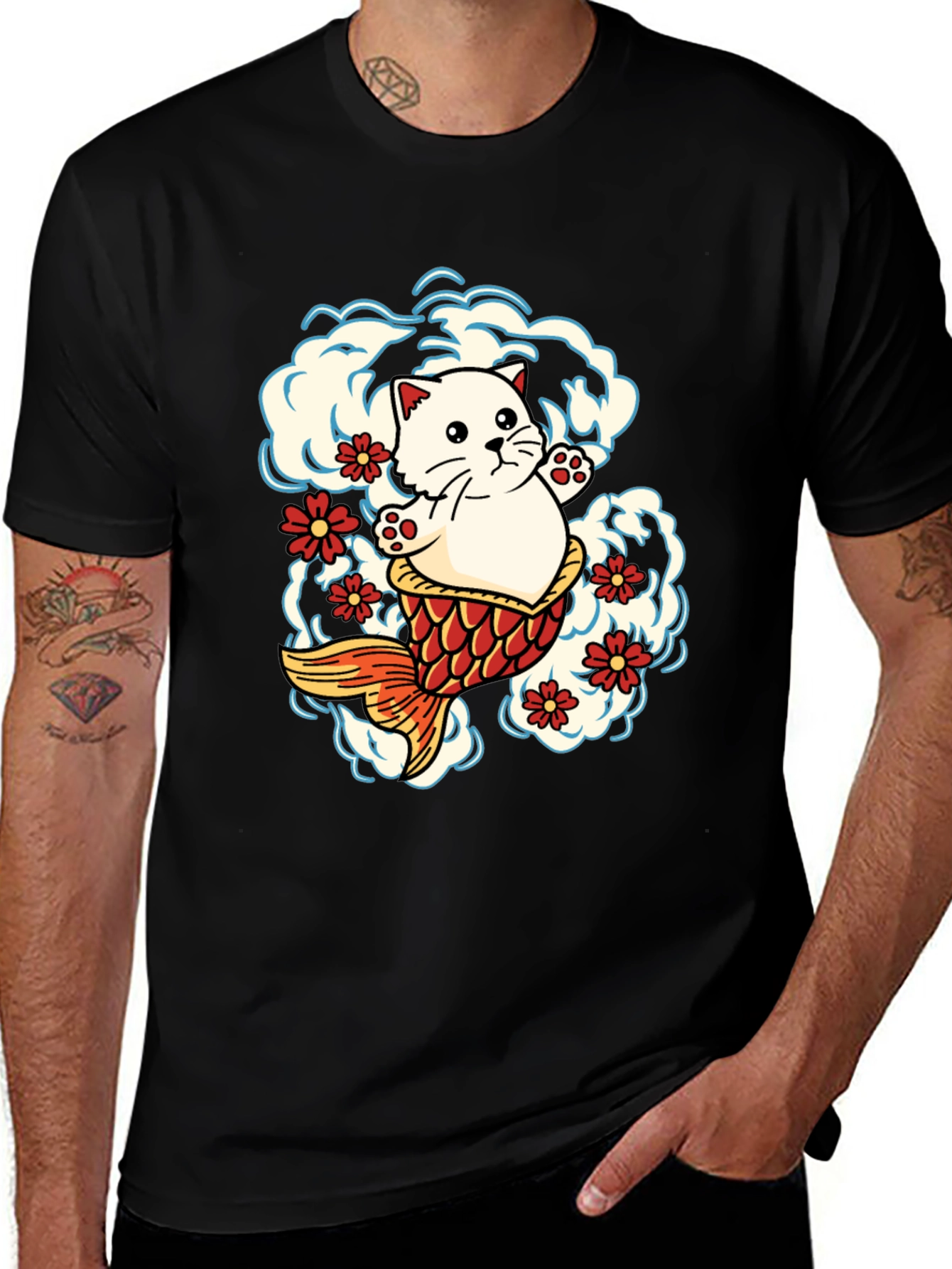 Variant 4 of Cat Koi Fish Graphic Tee - Unique Design