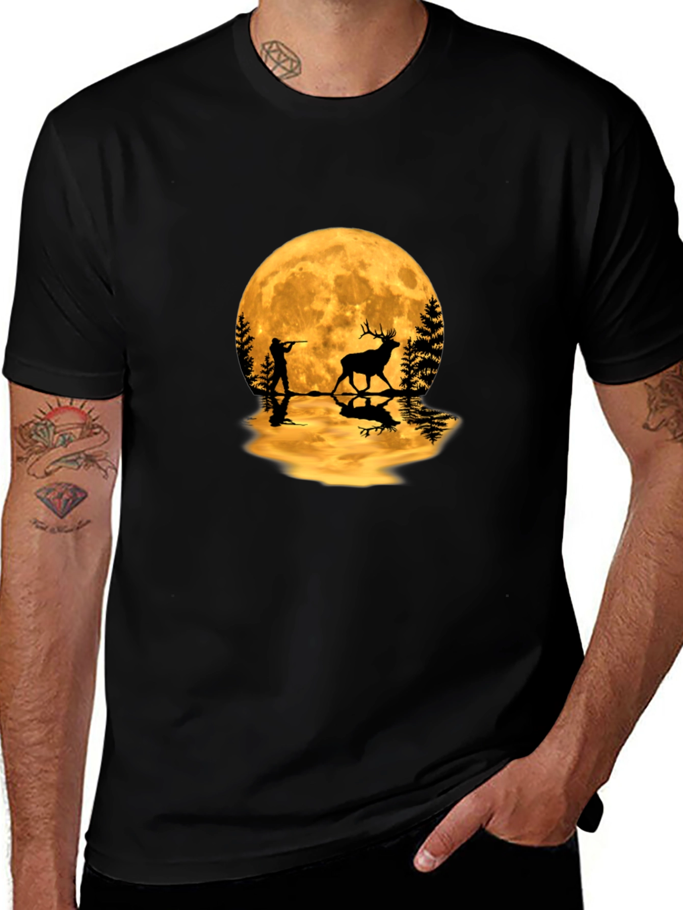 Variant 27 of Hunter & Deer Full Moon Graphic Tee - Black