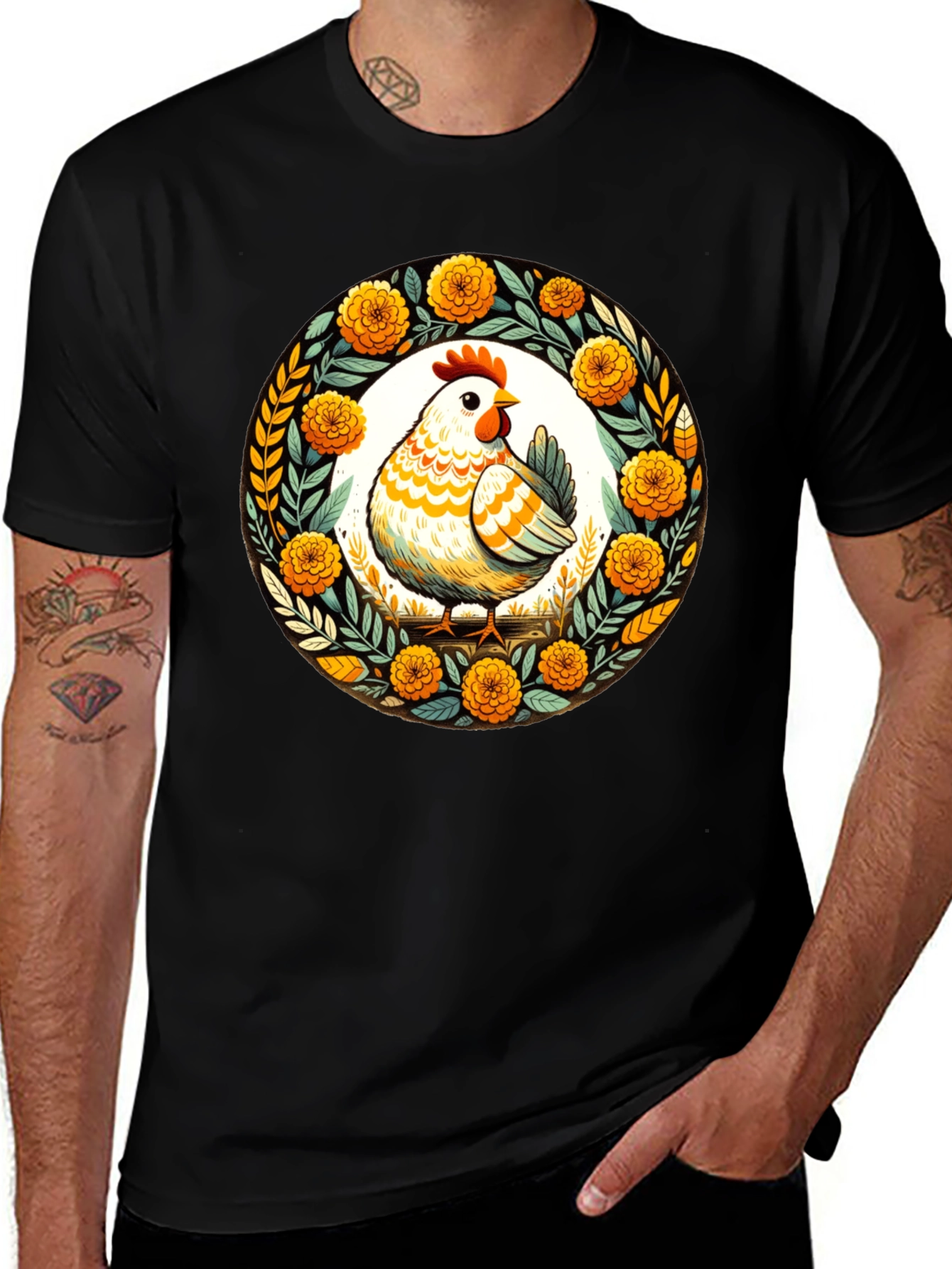 Variant 3 of Chicken & Floral Wreath Graphic Tee