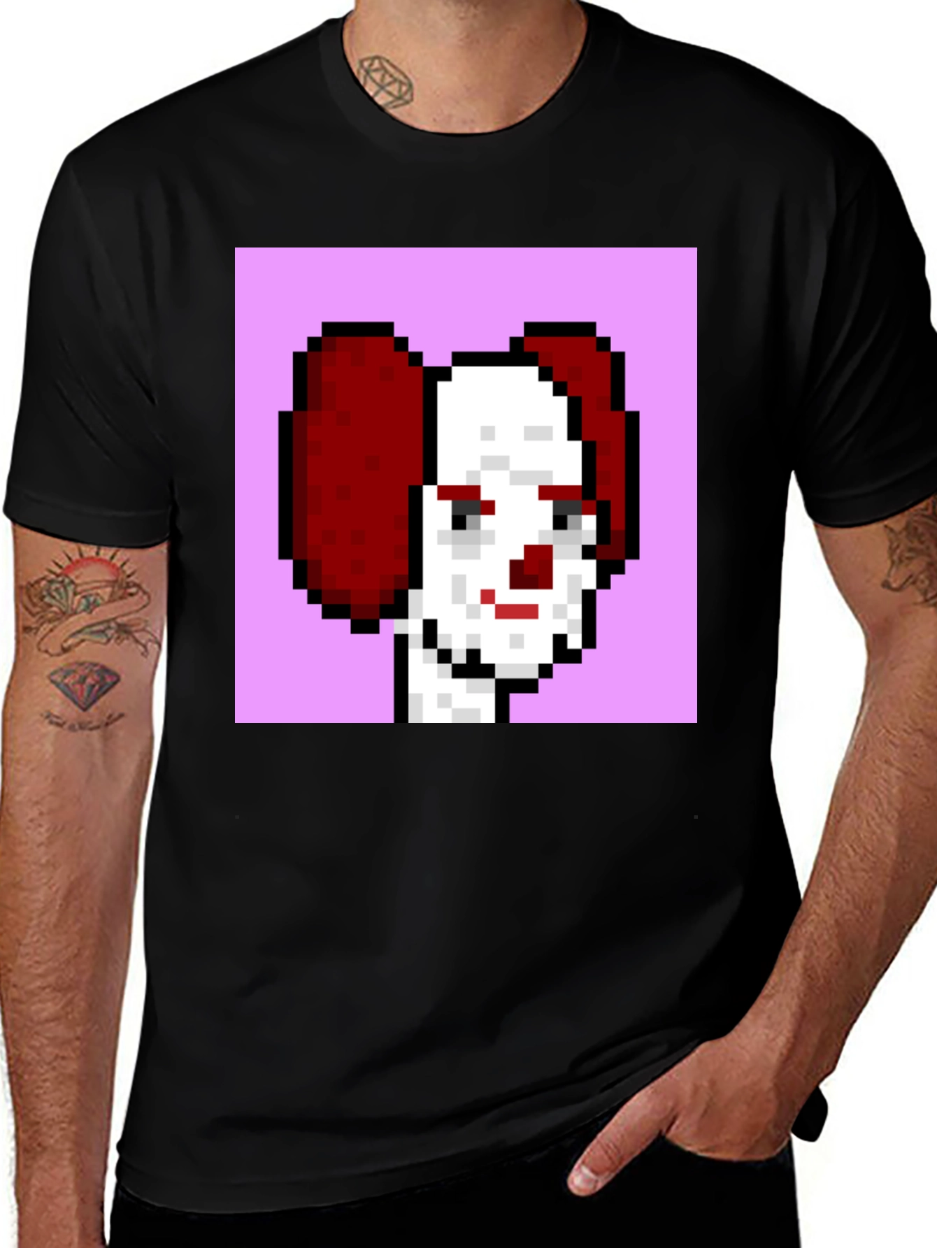 Variant 12 of Pixelated Clown Graphic Tee - Black Cotton Blend