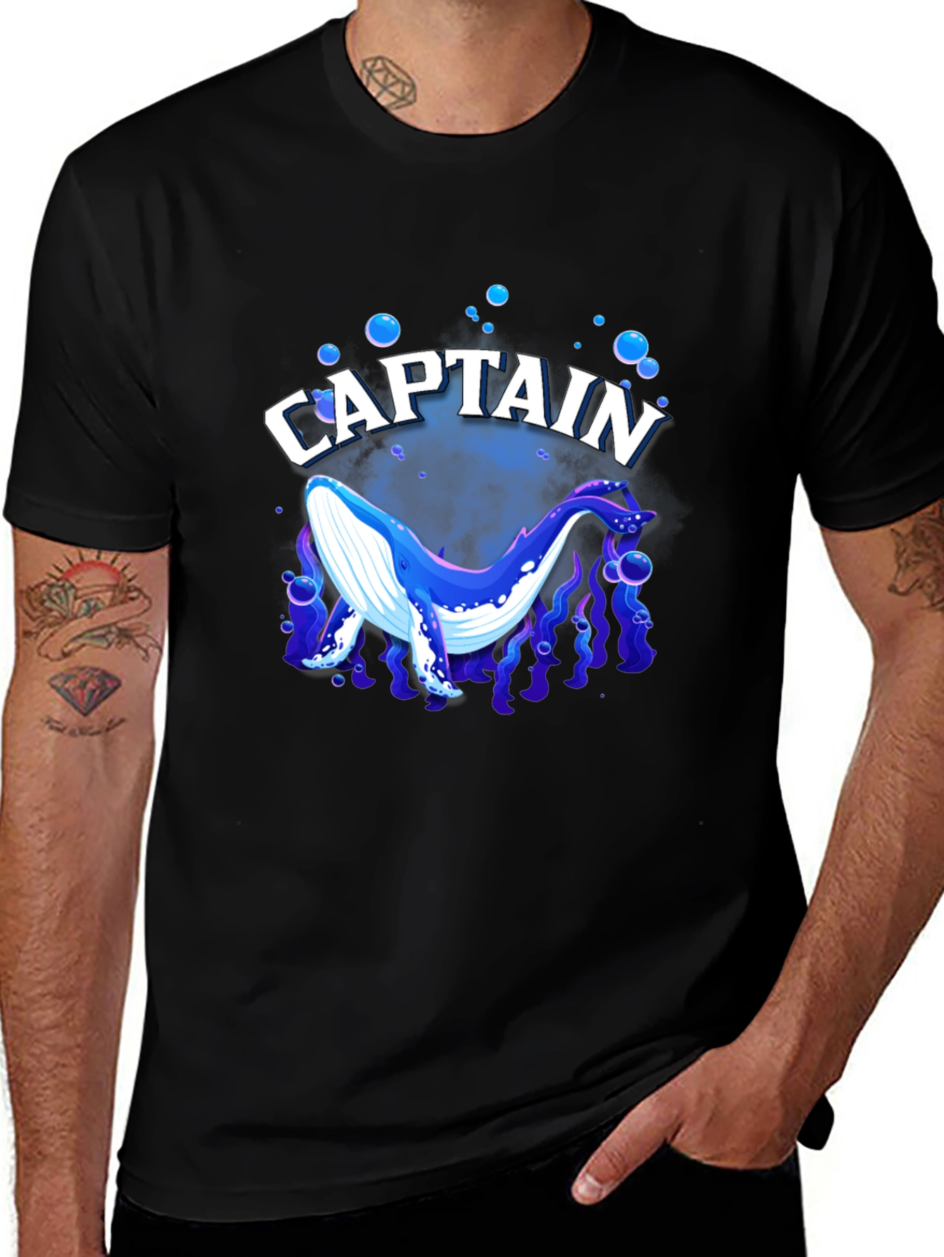 Variant 14 of Captain Whale Graphic Tee - Black