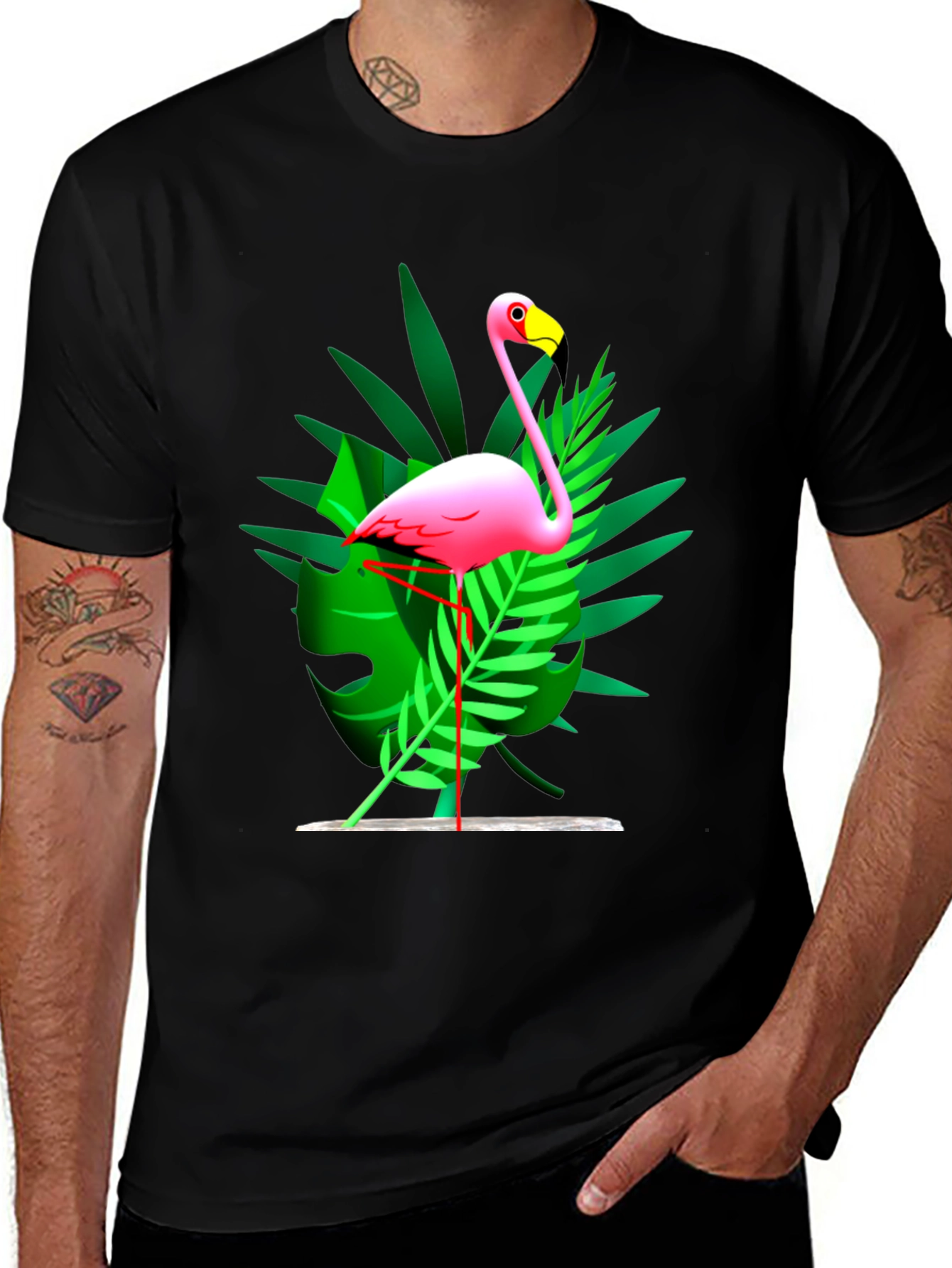 Variant 29 of Flamingo Graphic Print Black T-Shirt